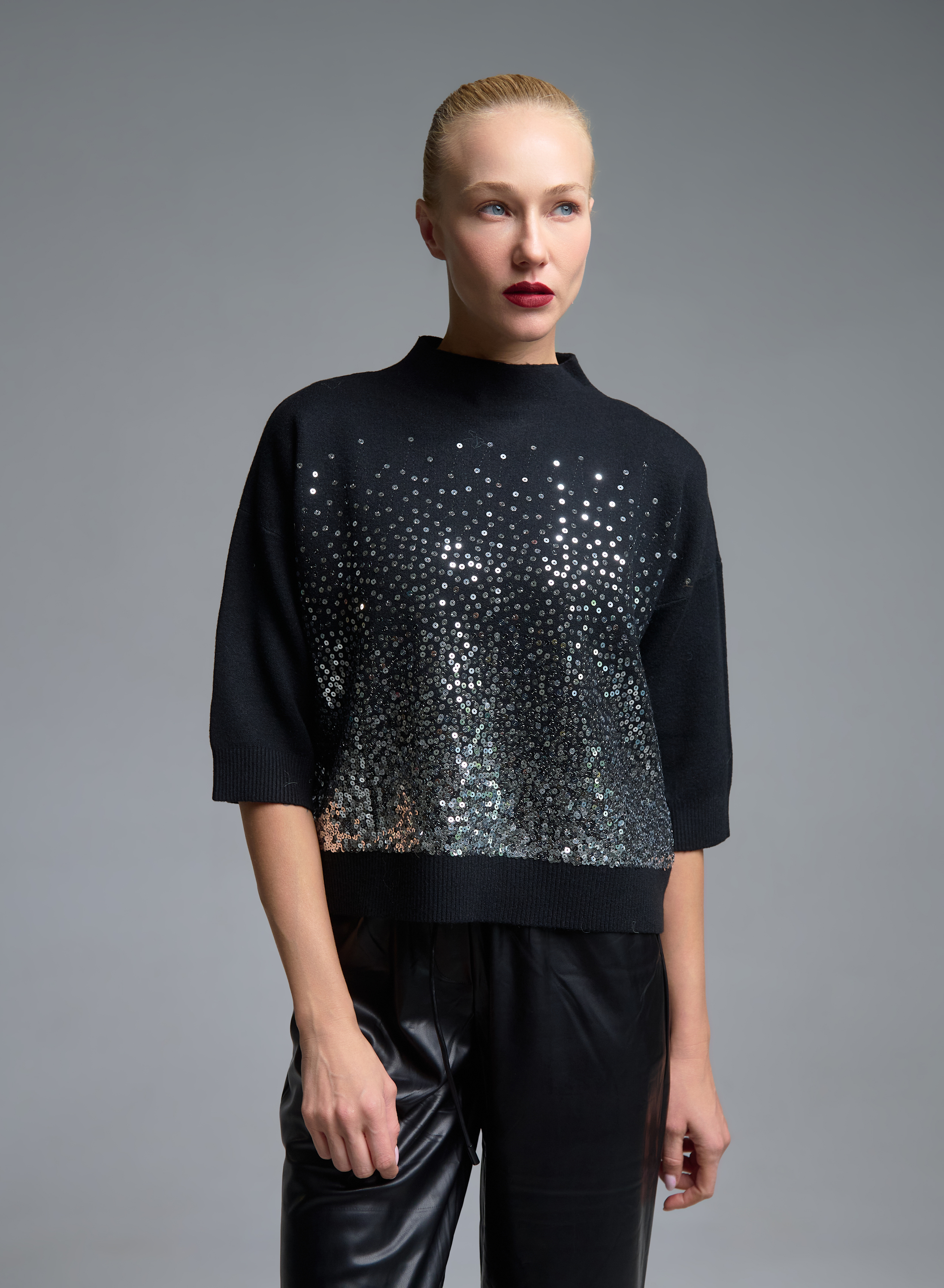 Black knitted Blouse with three quarters sleeves and with sequins Valentina Milano - 1