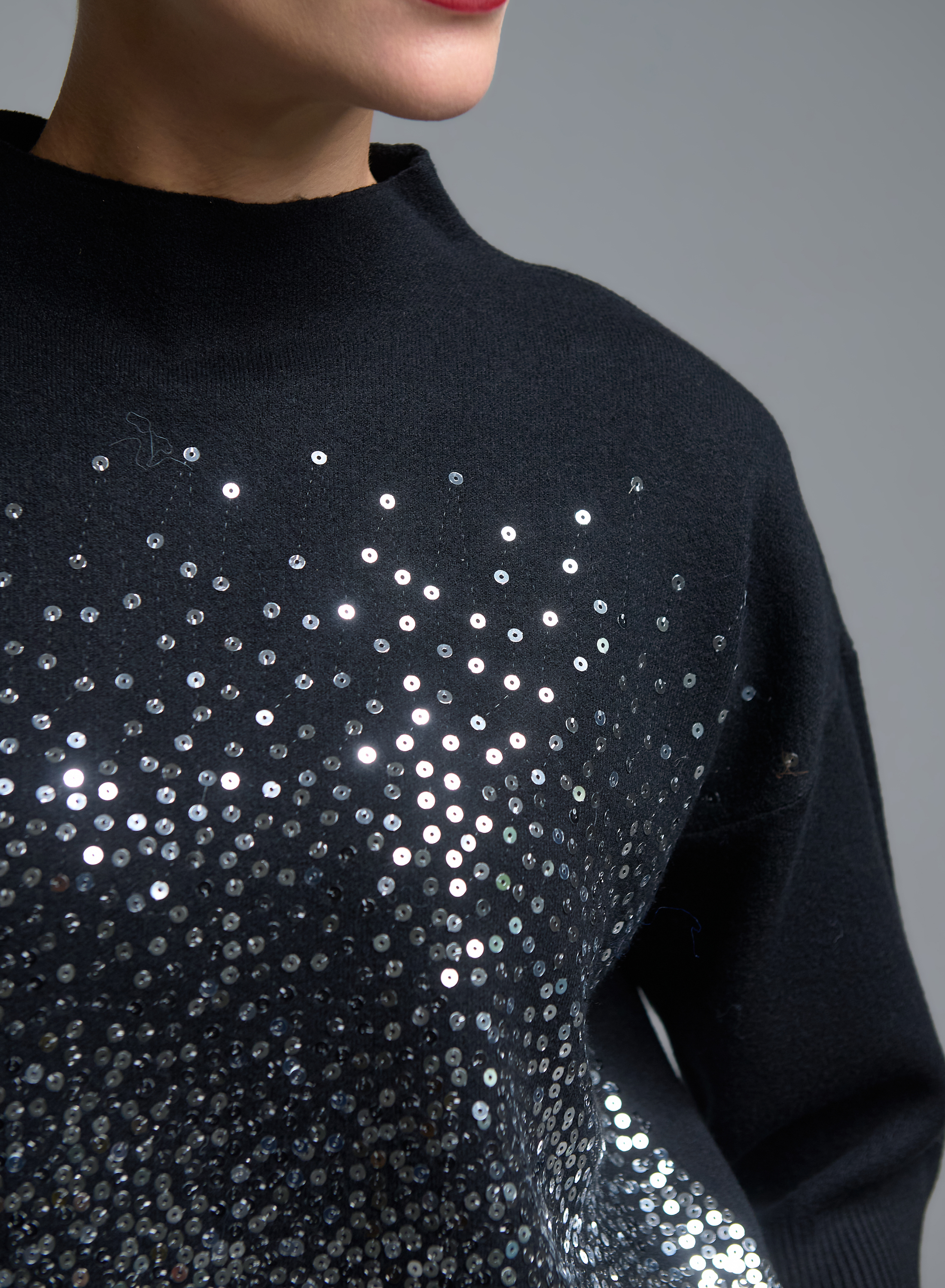 Black knitted Blouse with three quarters sleeves and with sequins Valentina Milano - 2