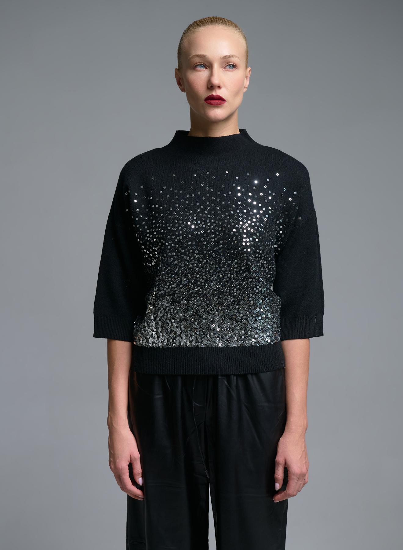 Black knitted Blouse with three quarters sleeves and with sequins Valentina Milano - 1