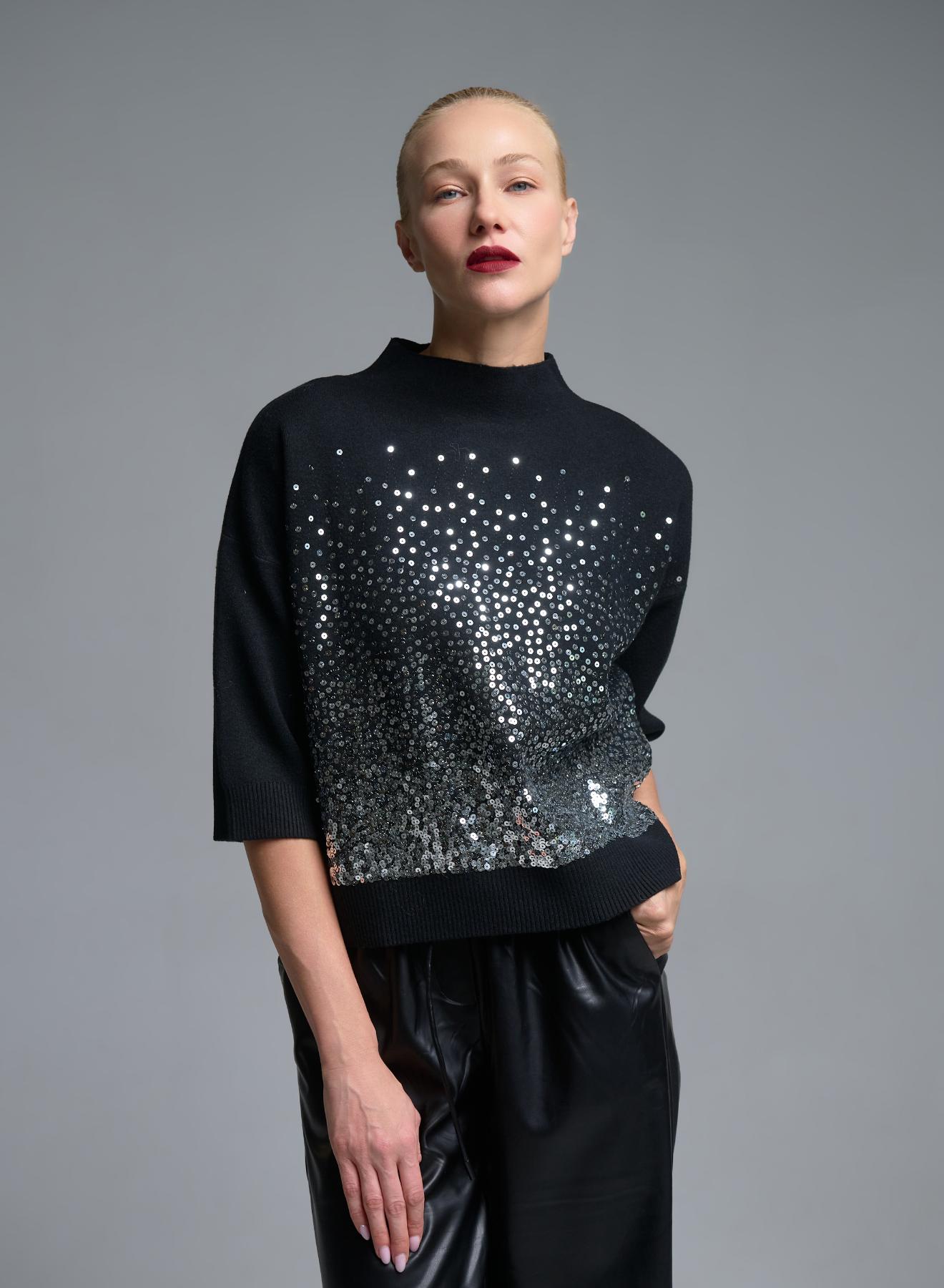 Black knitted Blouse with three quarters sleeves and with sequins Valentina Milano - 5