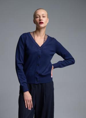 Blue knitted Cardigan with tulle and rhinestone details Beauty Women - 67815
