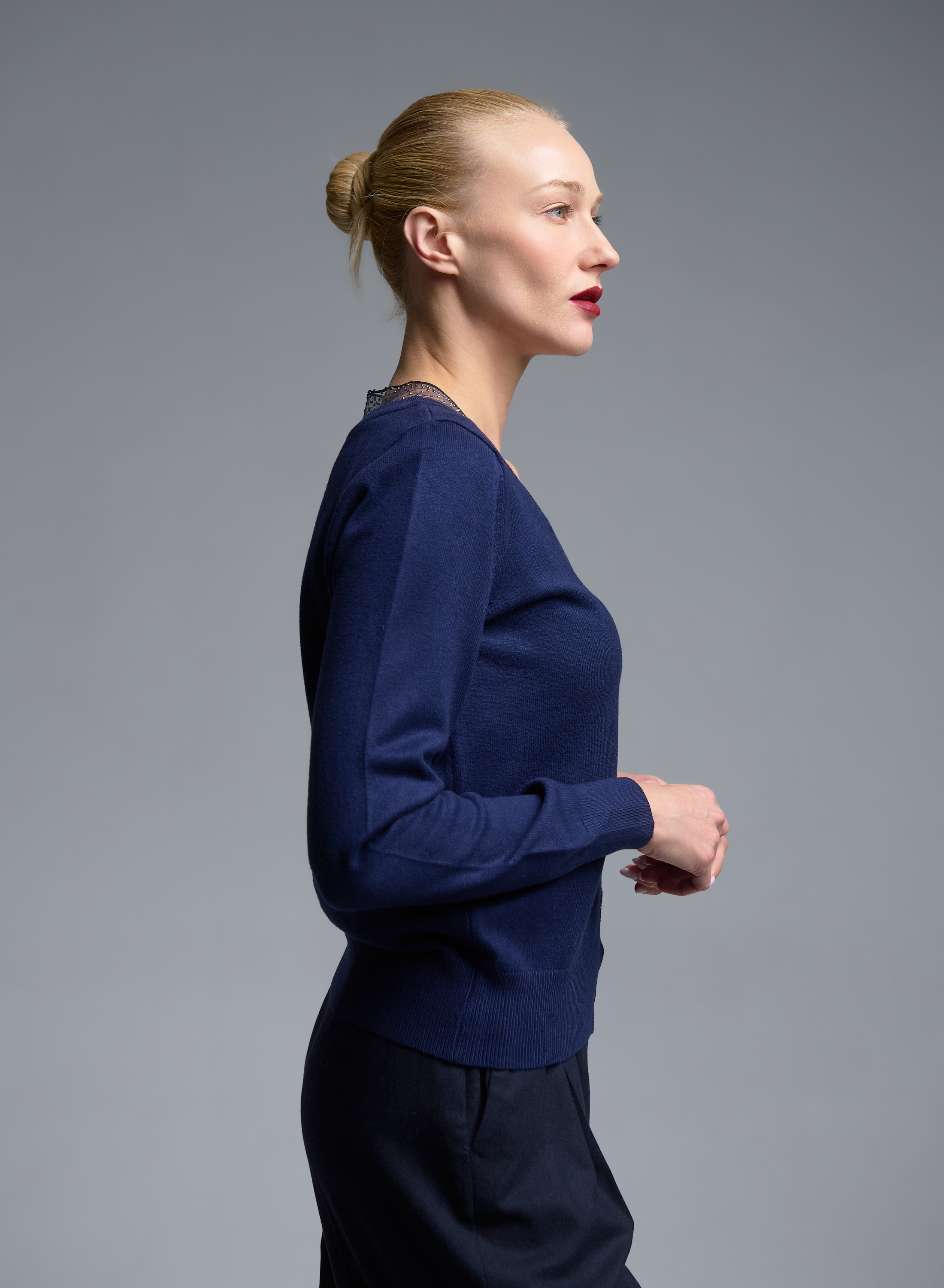 Blue knitted Cardigan with tulle and rhinestone details Beauty Women - 5