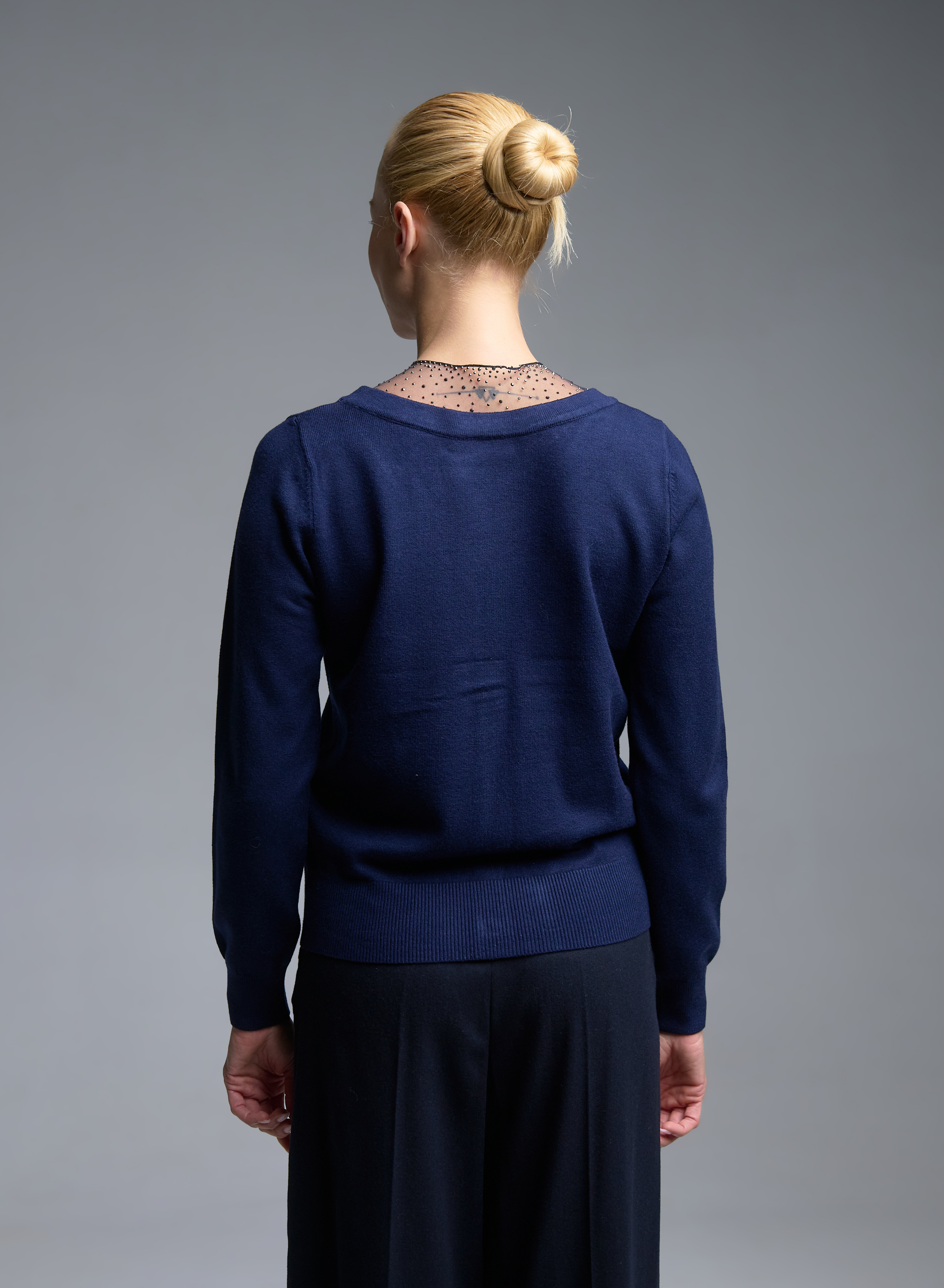 Blue knitted Cardigan with tulle and rhinestone details Beauty Women - 6