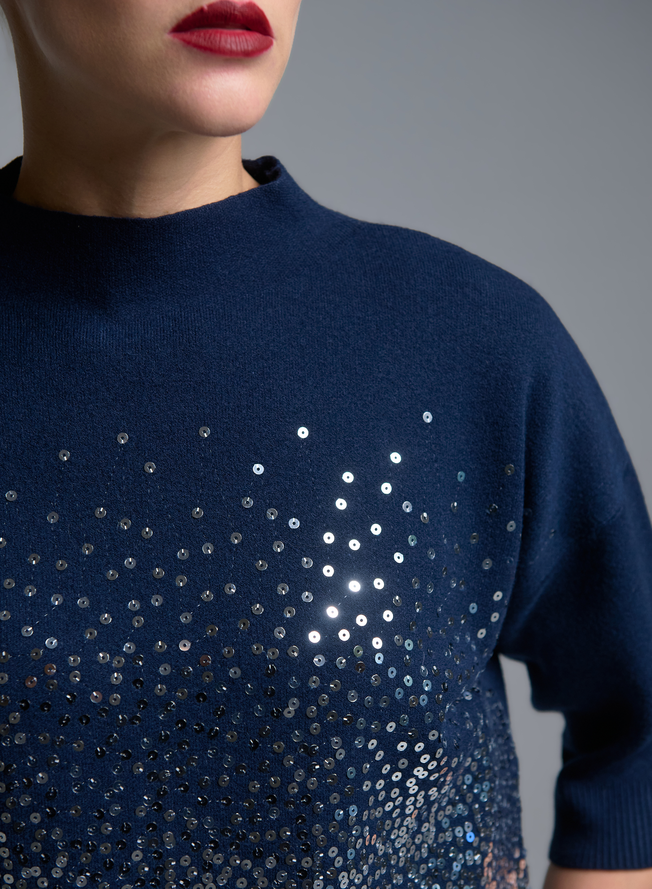 Blue knitted Blouse with three quarters sleeves and with sequins Valentina Milano - 1