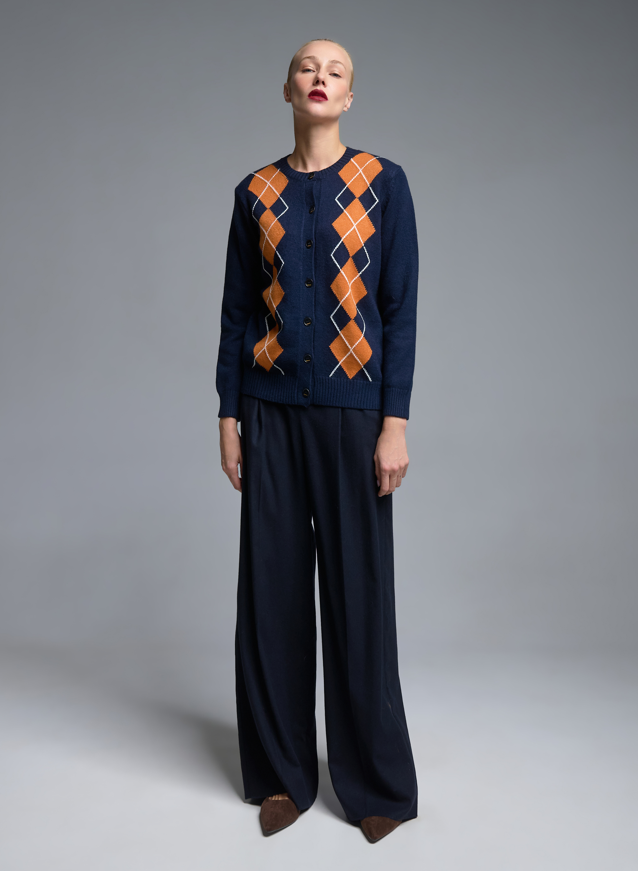 Blue-Orange knitted Cardigan with diamond pattern Valentina Milano - 0