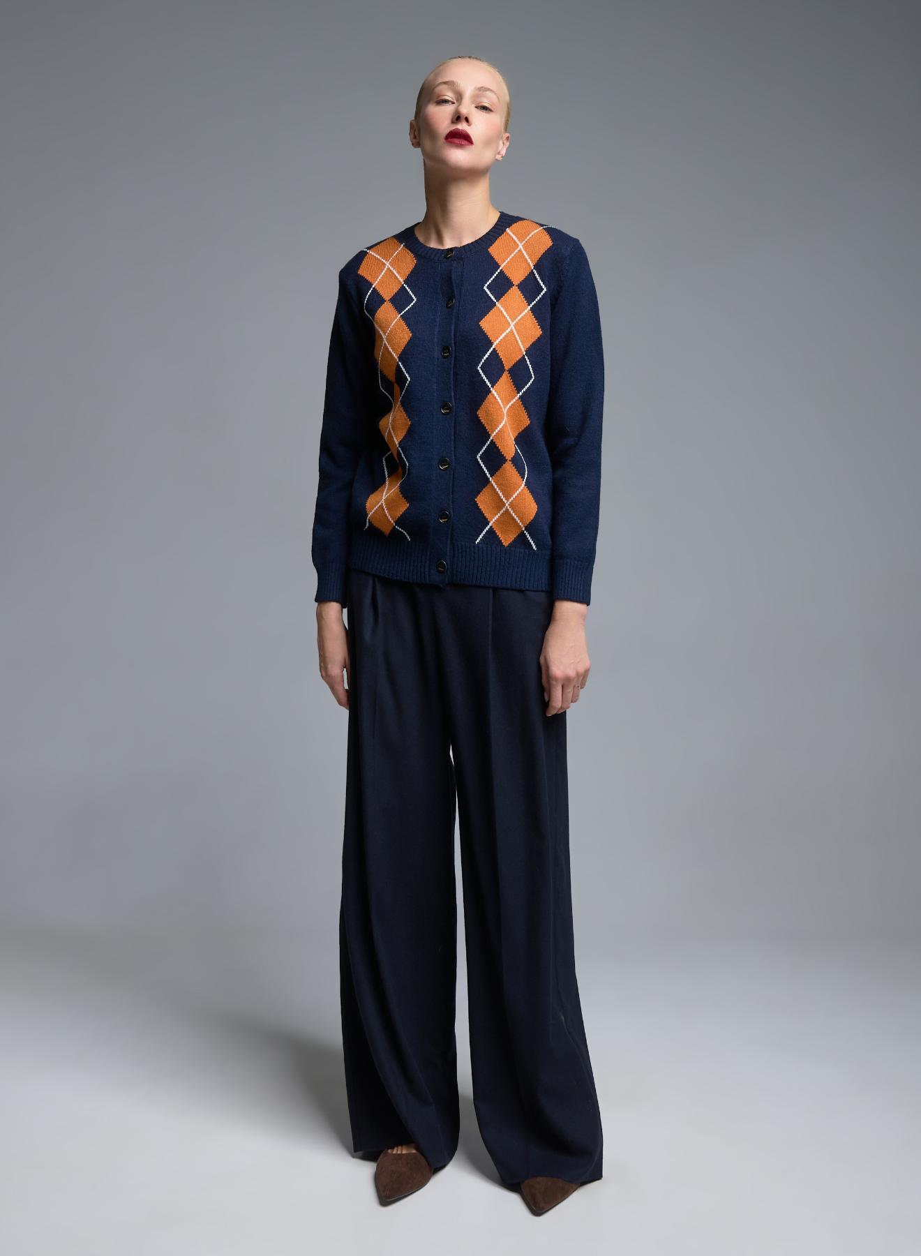 Blue-Orange knitted Cardigan with diamond pattern Valentina Milano - 1
