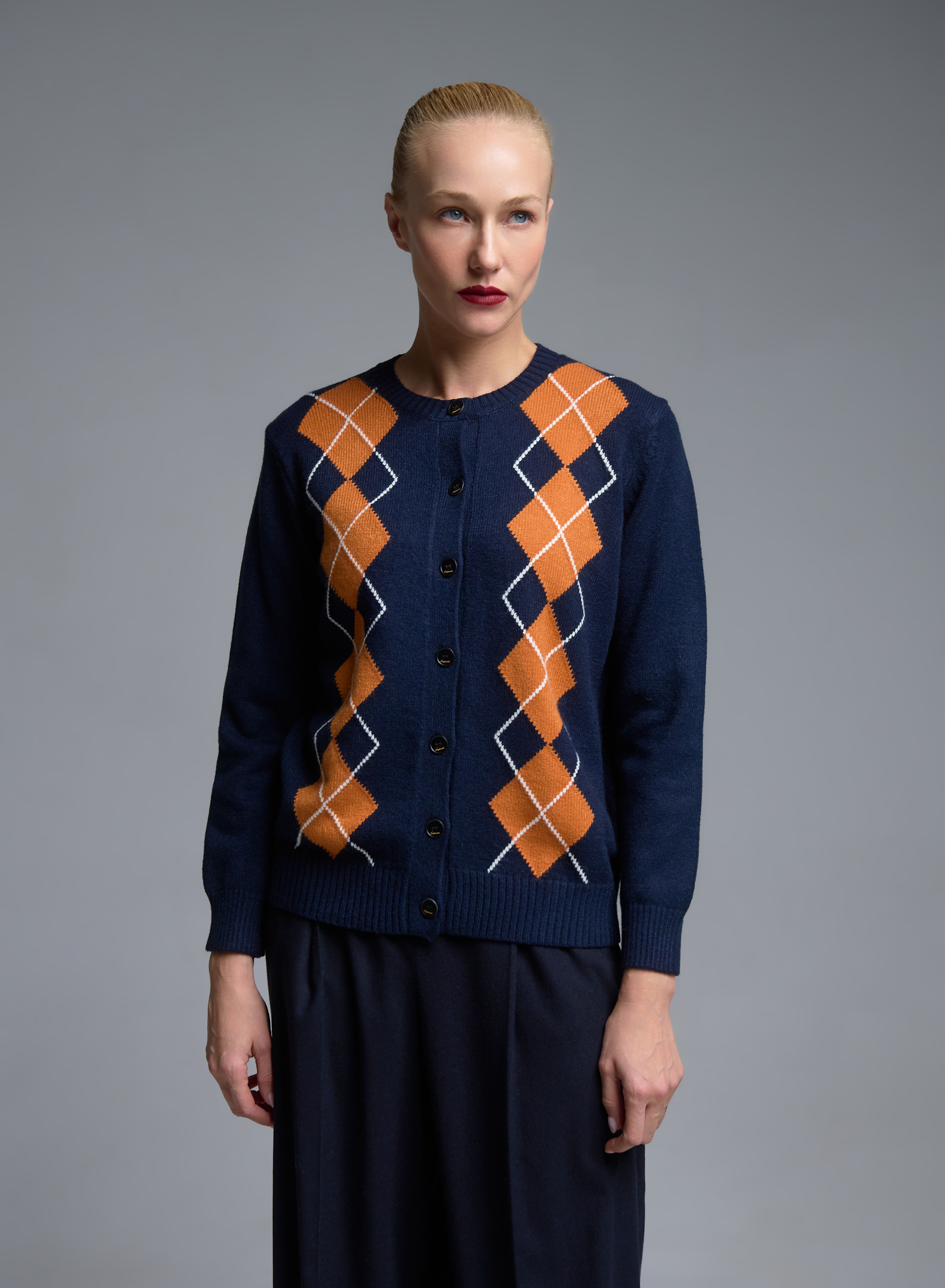 Blue-Orange knitted Cardigan with diamond pattern Valentina Milano - 1
