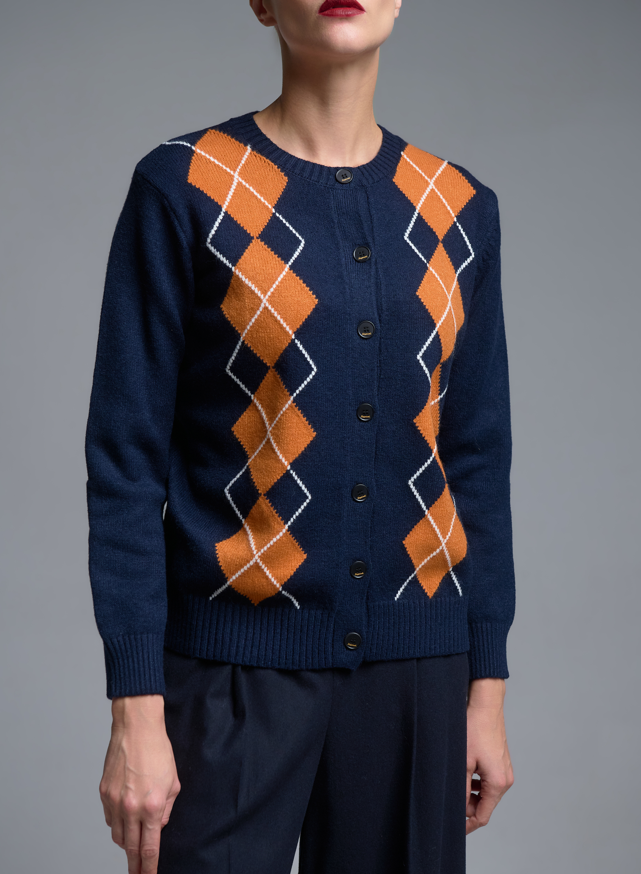 Blue-Orange knitted Cardigan with diamond pattern Valentina Milano - 2