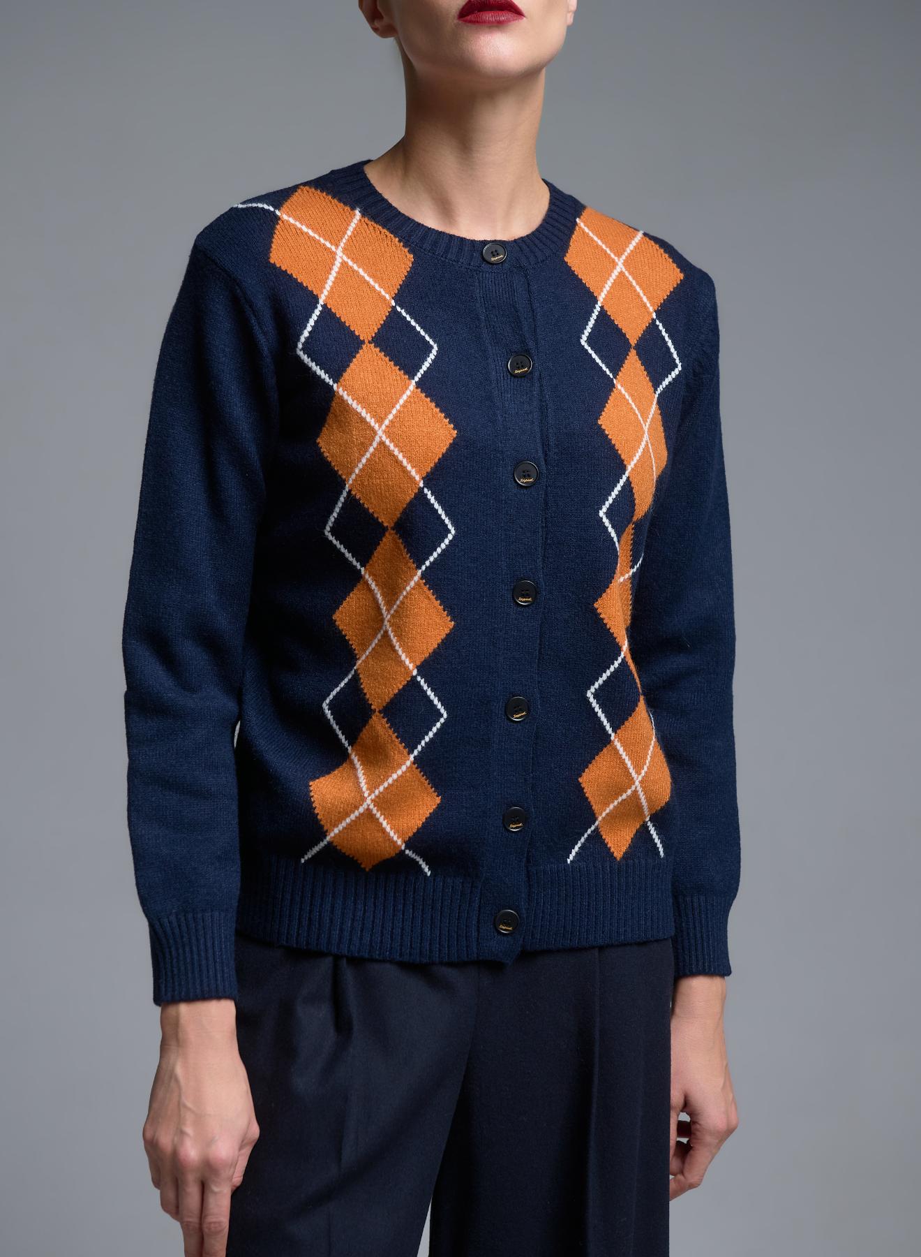 Blue-Orange knitted Cardigan with diamond pattern Valentina Milano - 3