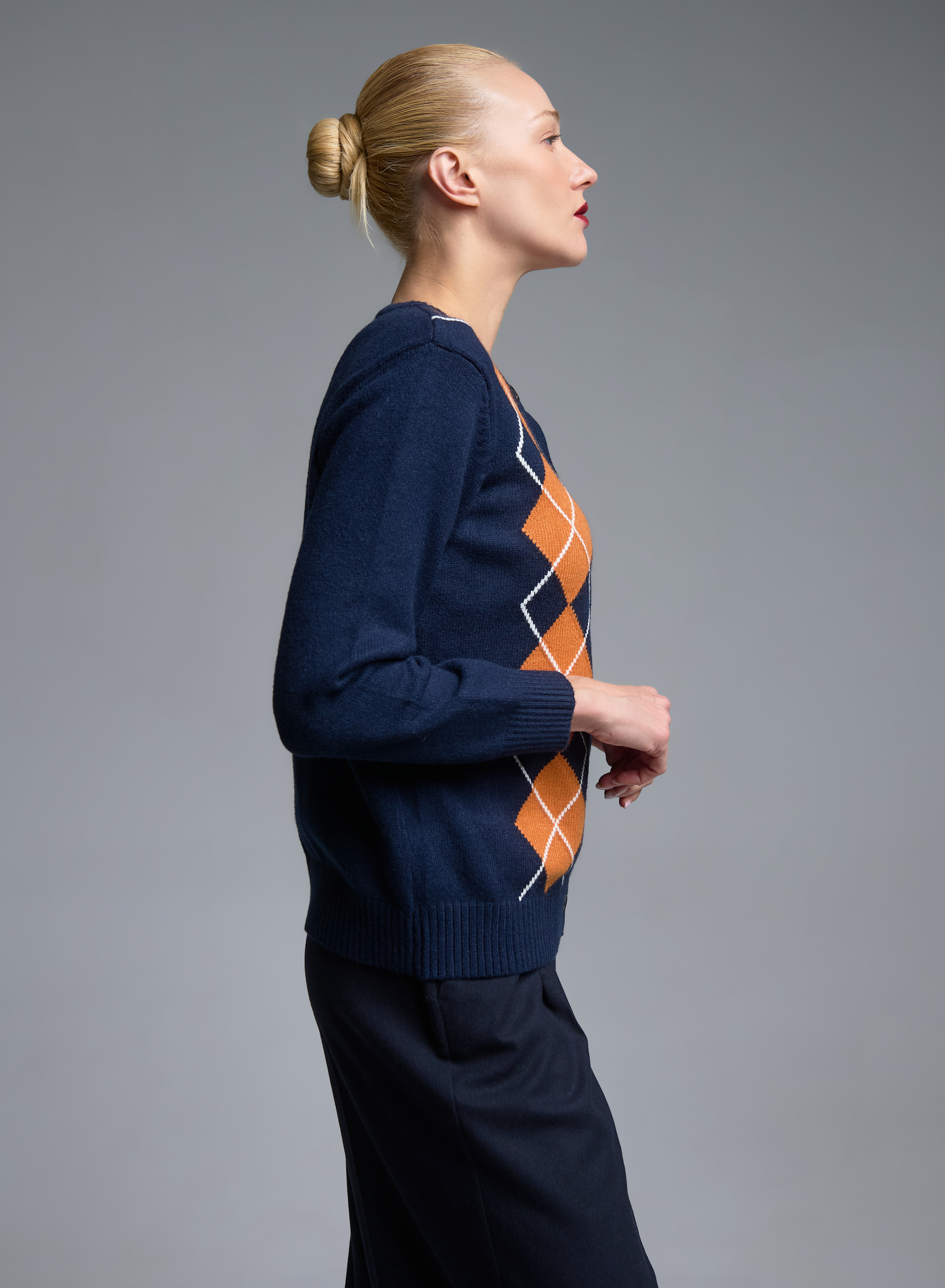 Blue-Orange knitted Cardigan with diamond pattern Valentina Milano - 4