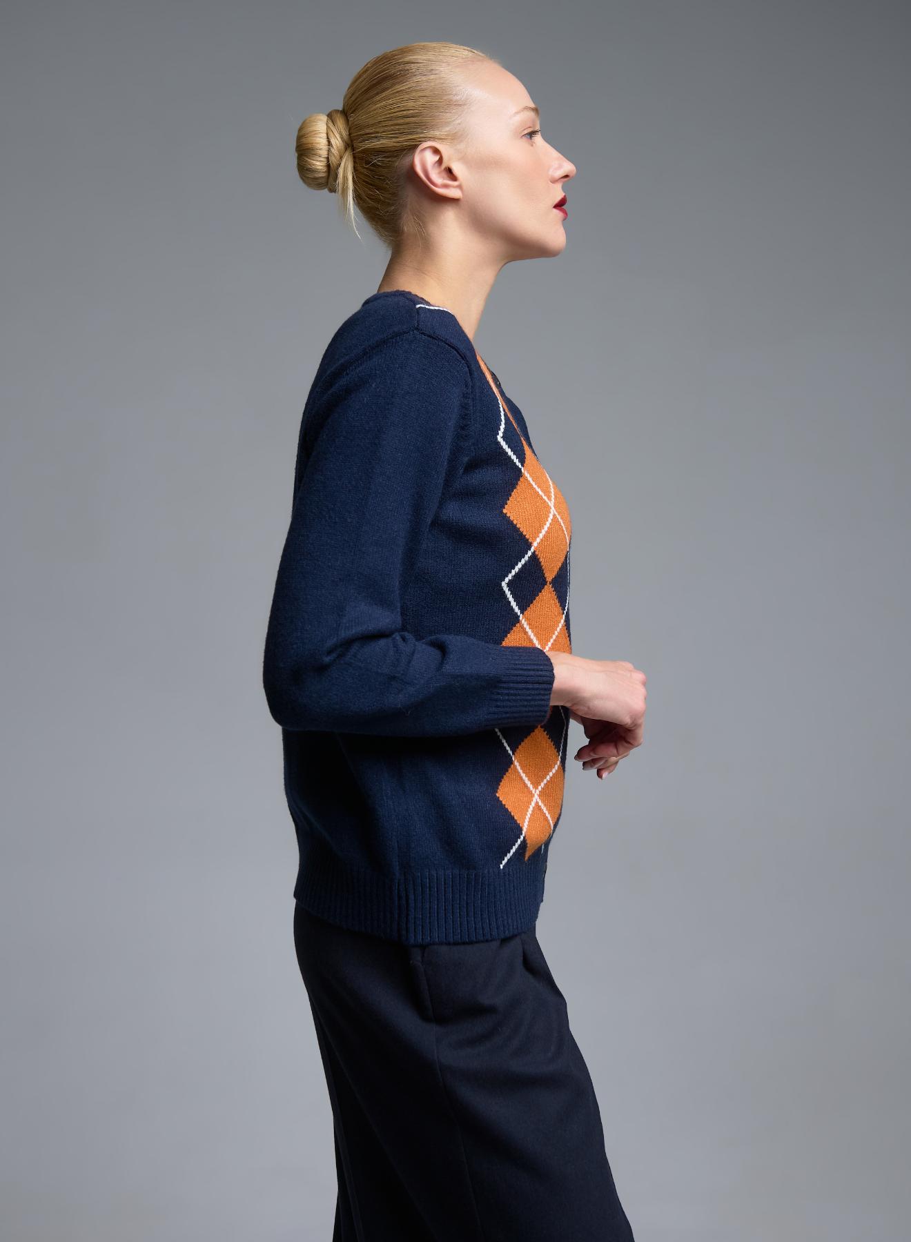 Blue-Orange knitted Cardigan with diamond pattern Valentina Milano - 5
