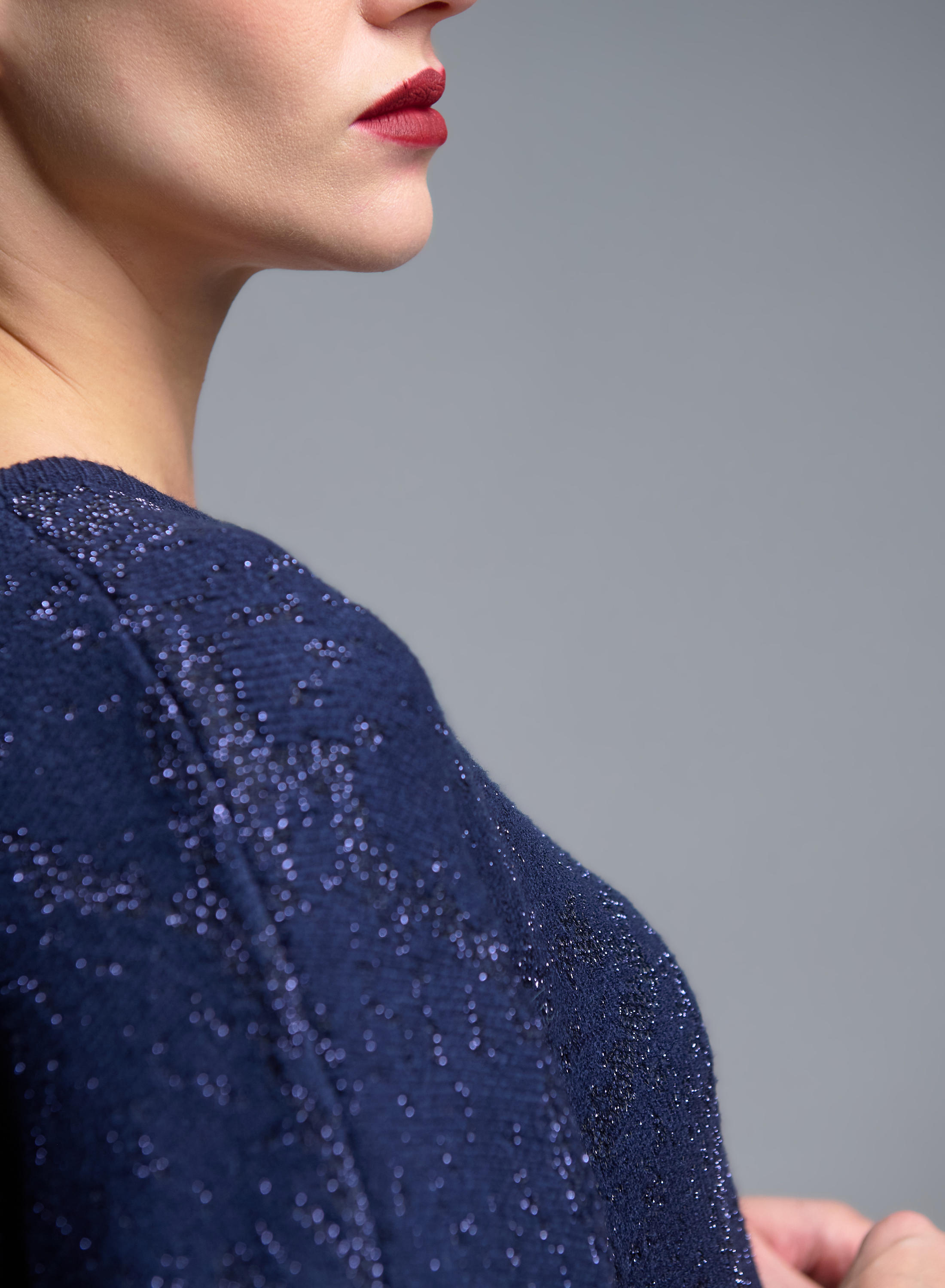 Blue knitted lurex Blouse with three quarters sleeves Beauty Women - 2