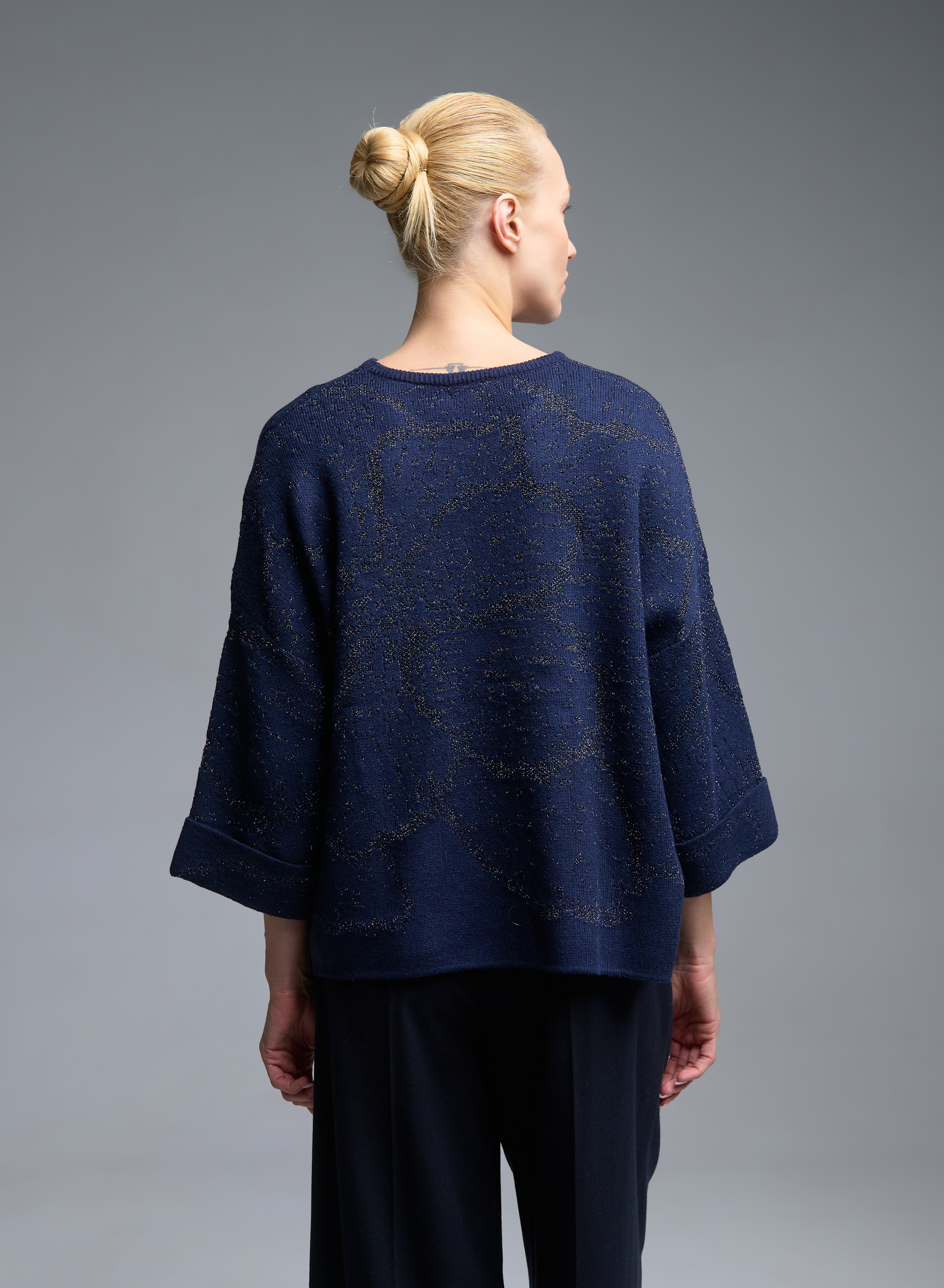 Blue knitted lurex Blouse with three quarters sleeves Beauty Women - 3