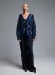 Blue knitted Cardigan with sequins, with V neckline and with patch pockets Valentina Milano - 0