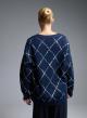 Blue knitted Cardigan with sequins, with V neckline and with patch pockets Valentina Milano-5