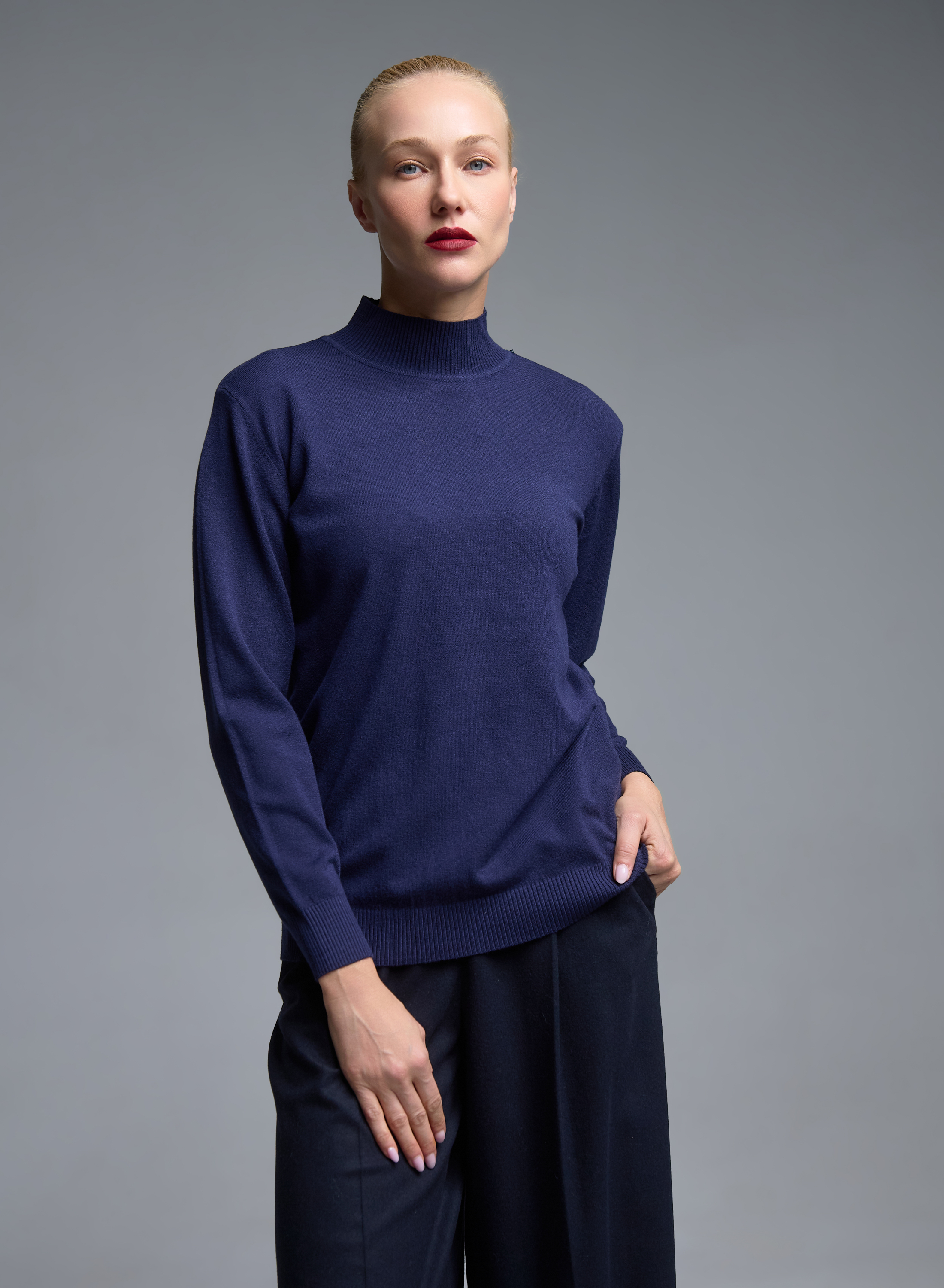 Blue turtleneck knitted Blouse Beauty Woman - 0