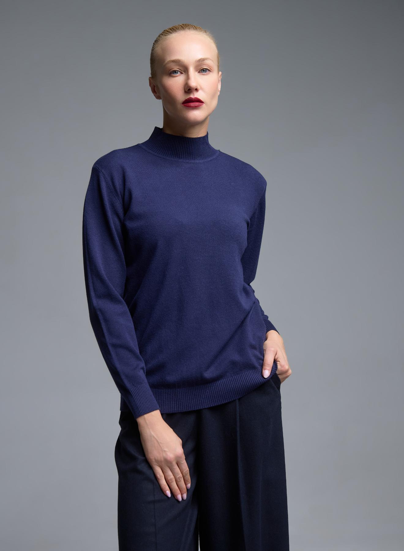 Blue turtleneck knitted Blouse Beauty Woman - 1