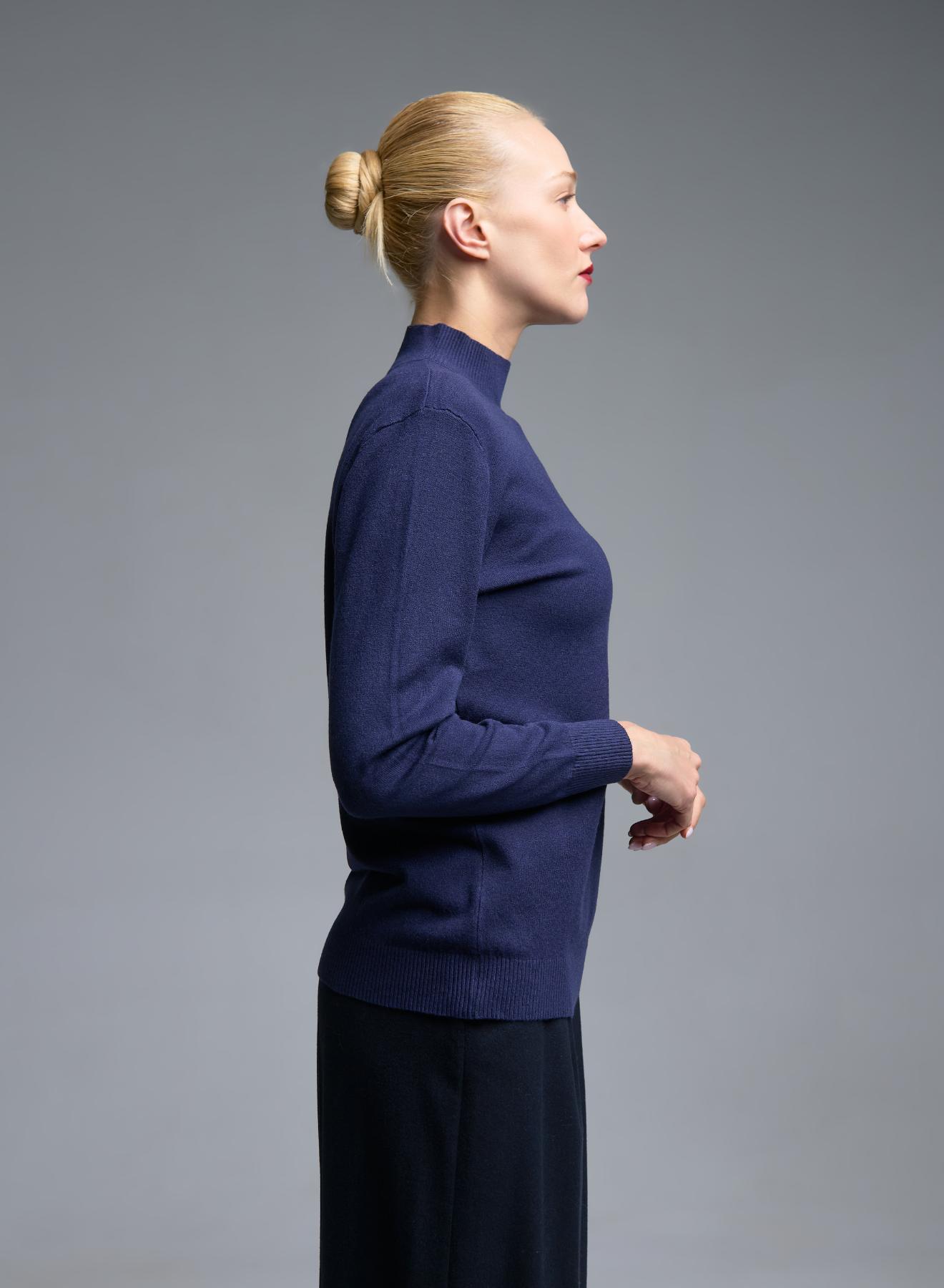 Blue turtleneck knitted Blouse Beauty Woman - 4