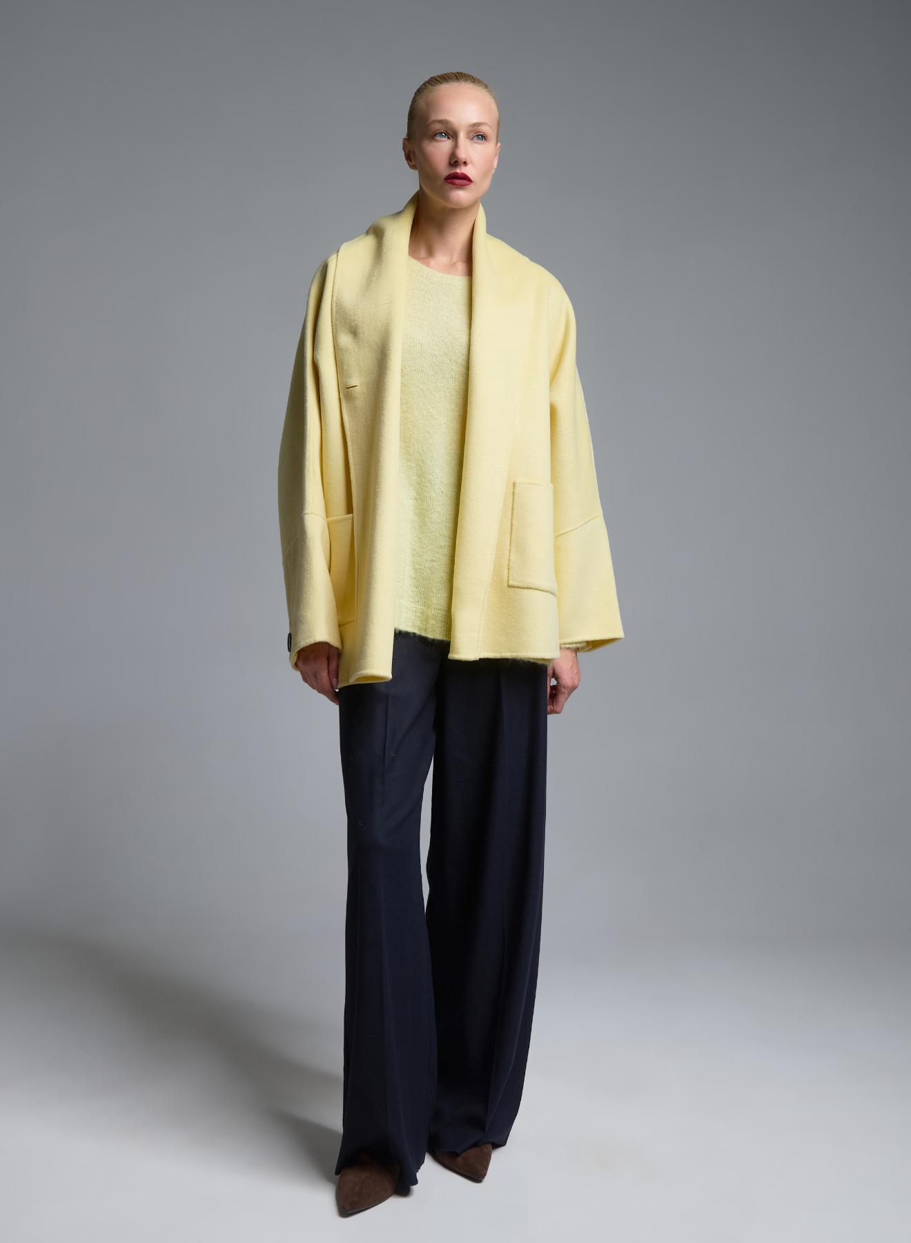 Yellow Cardigan Coat with tuxedo lapel Vicolo - 3