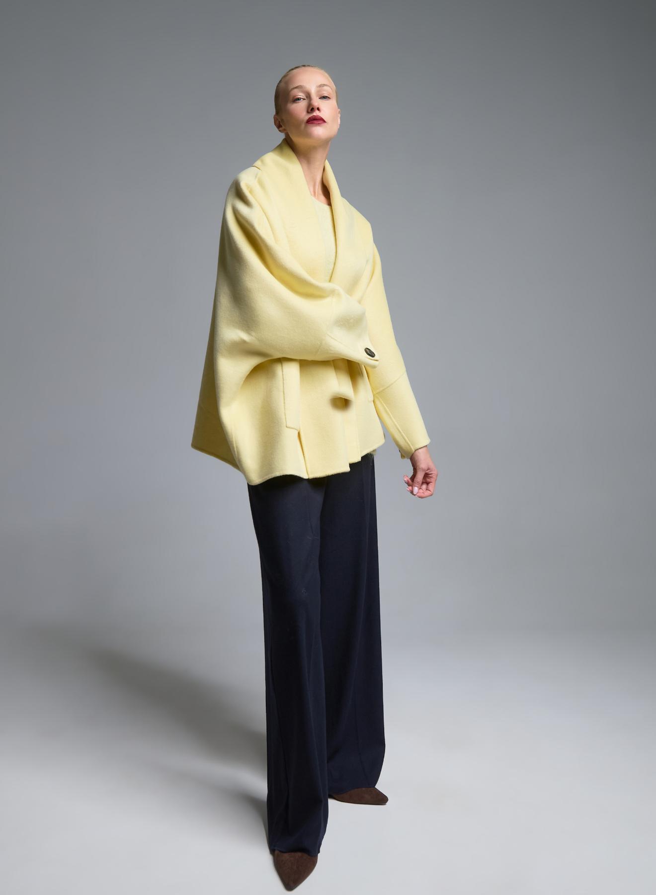 Yellow Cardigan Coat with tuxedo lapel Vicolo - 4