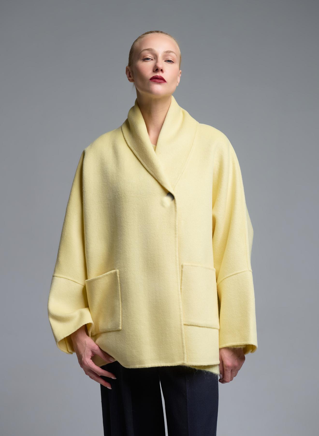 Yellow Cardigan Coat with tuxedo lapel Vicolo - 2