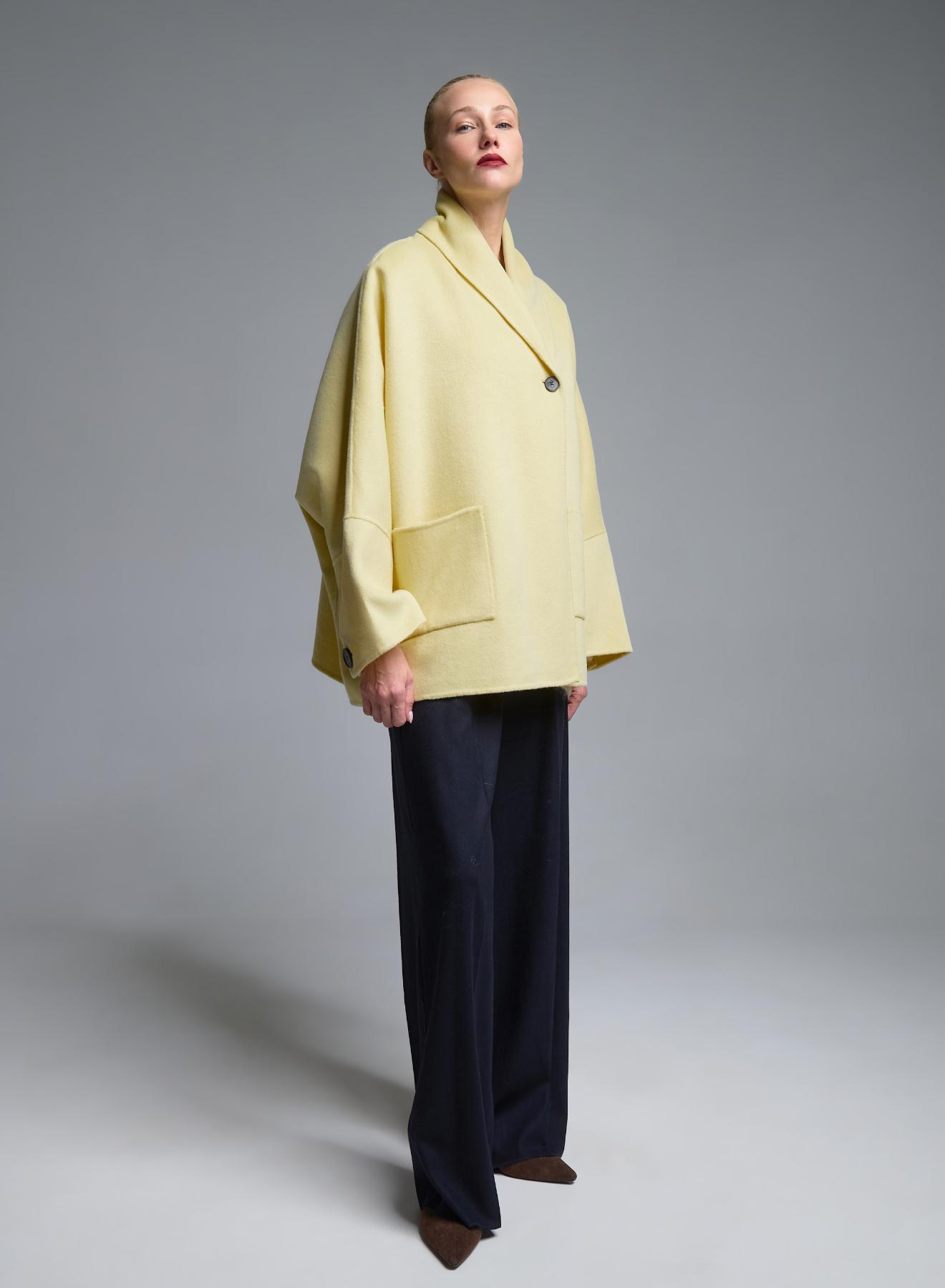 Yellow Cardigan Coat with tuxedo lapel Vicolo - 5
