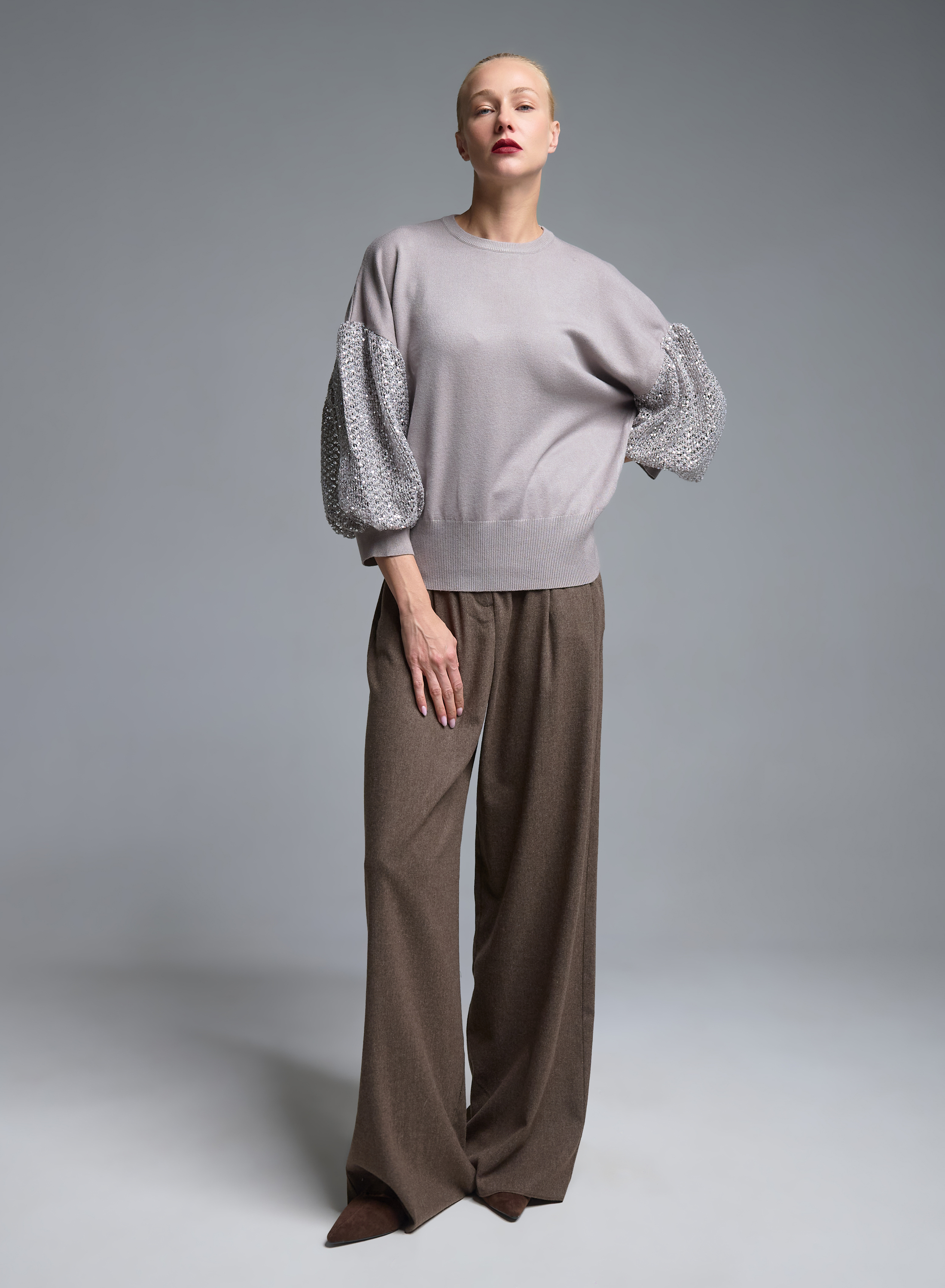 Taupe wide legs Trousers with pleats Emme Marella - 0