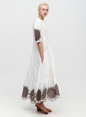 Φόρεμα μακρύ σεμιζιέ με ζώνη, κοφτό μαργαρίτα - 19375
