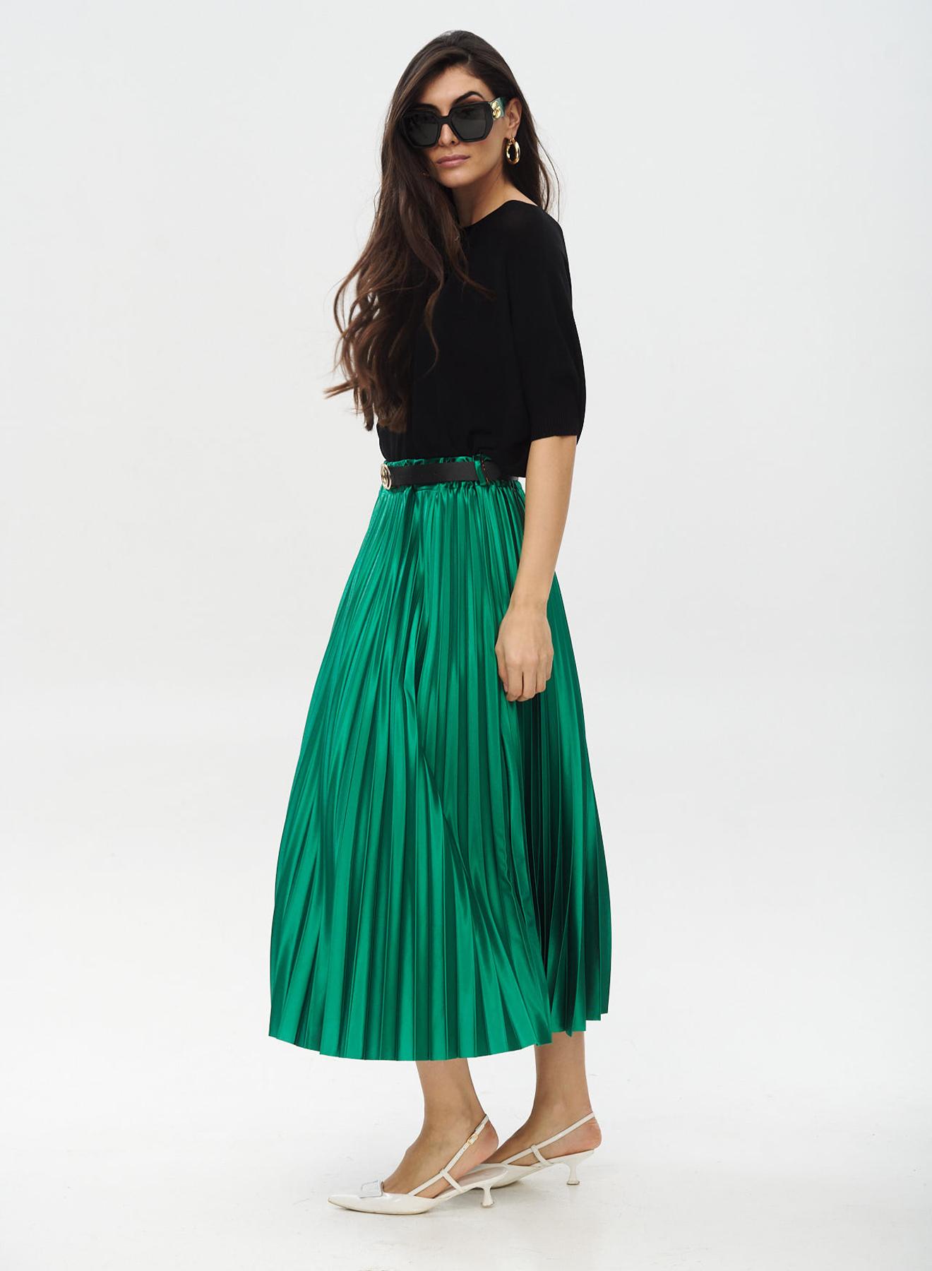 Pleated silky touch skirt with belt - 2