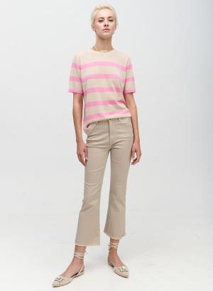 Knitted blouse with stripes and short sleeves - 19034