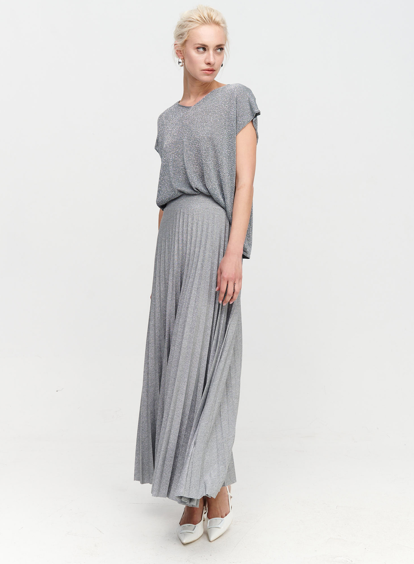 Long pleated lurex skirt - 1