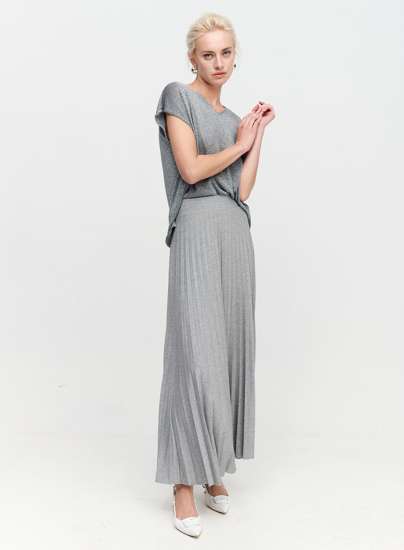 Long pleated lurex skirt - 2