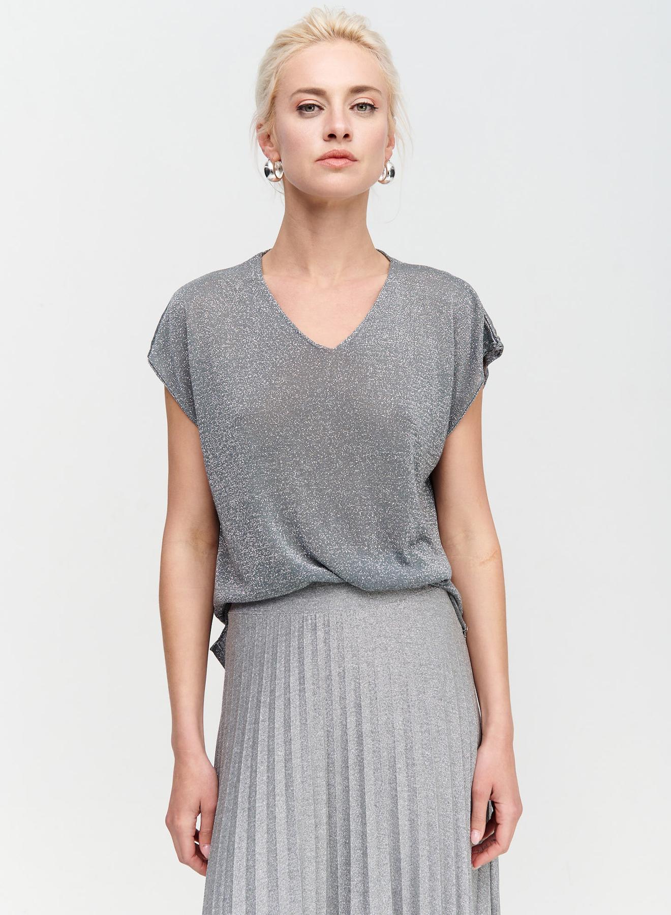 Knitted lurex blouse with V-neckline - 3