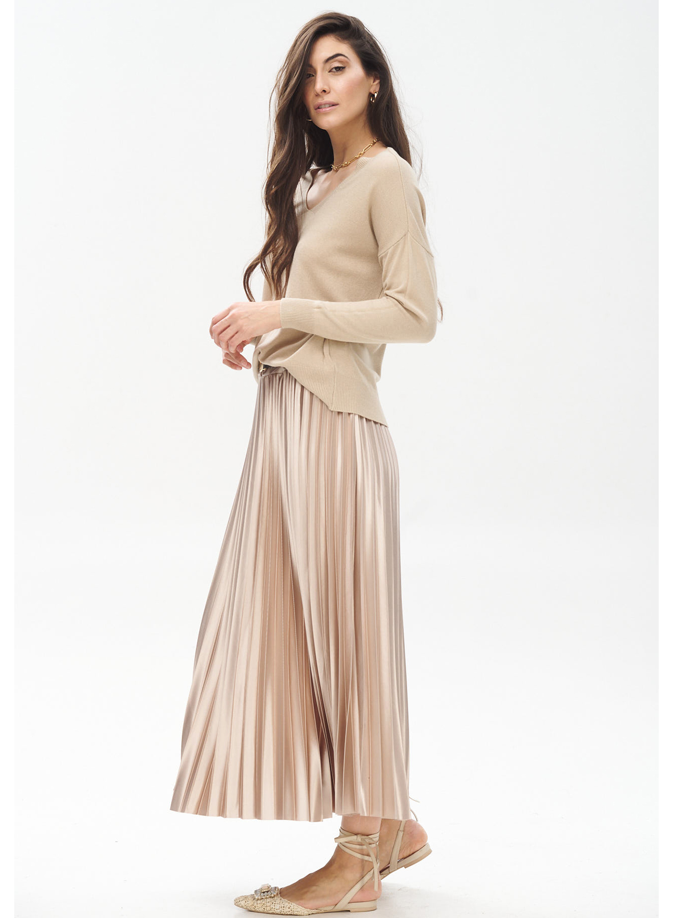 Pleated silky touch skirt with belt - 0