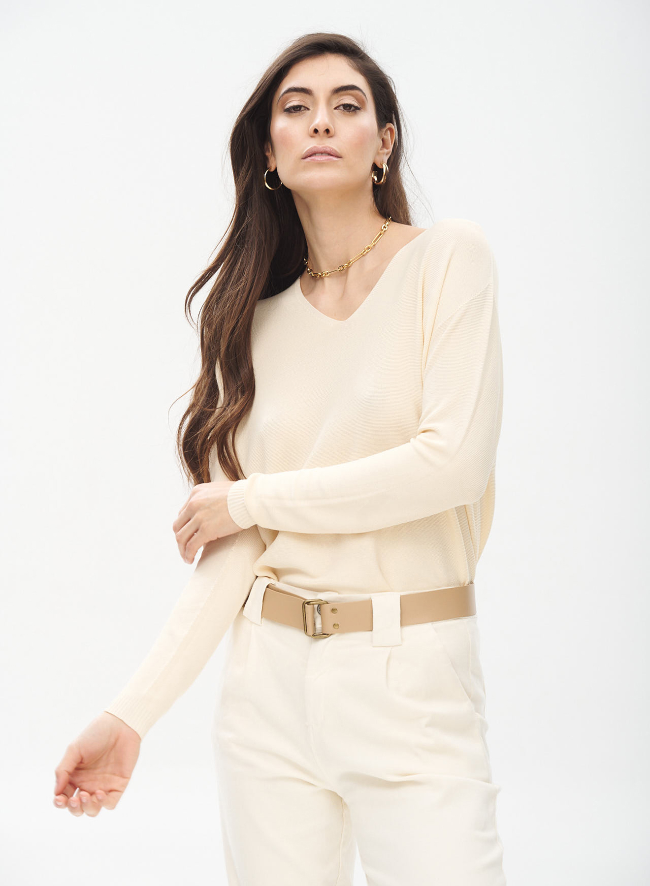 Knitted blouse with V neckline - 0