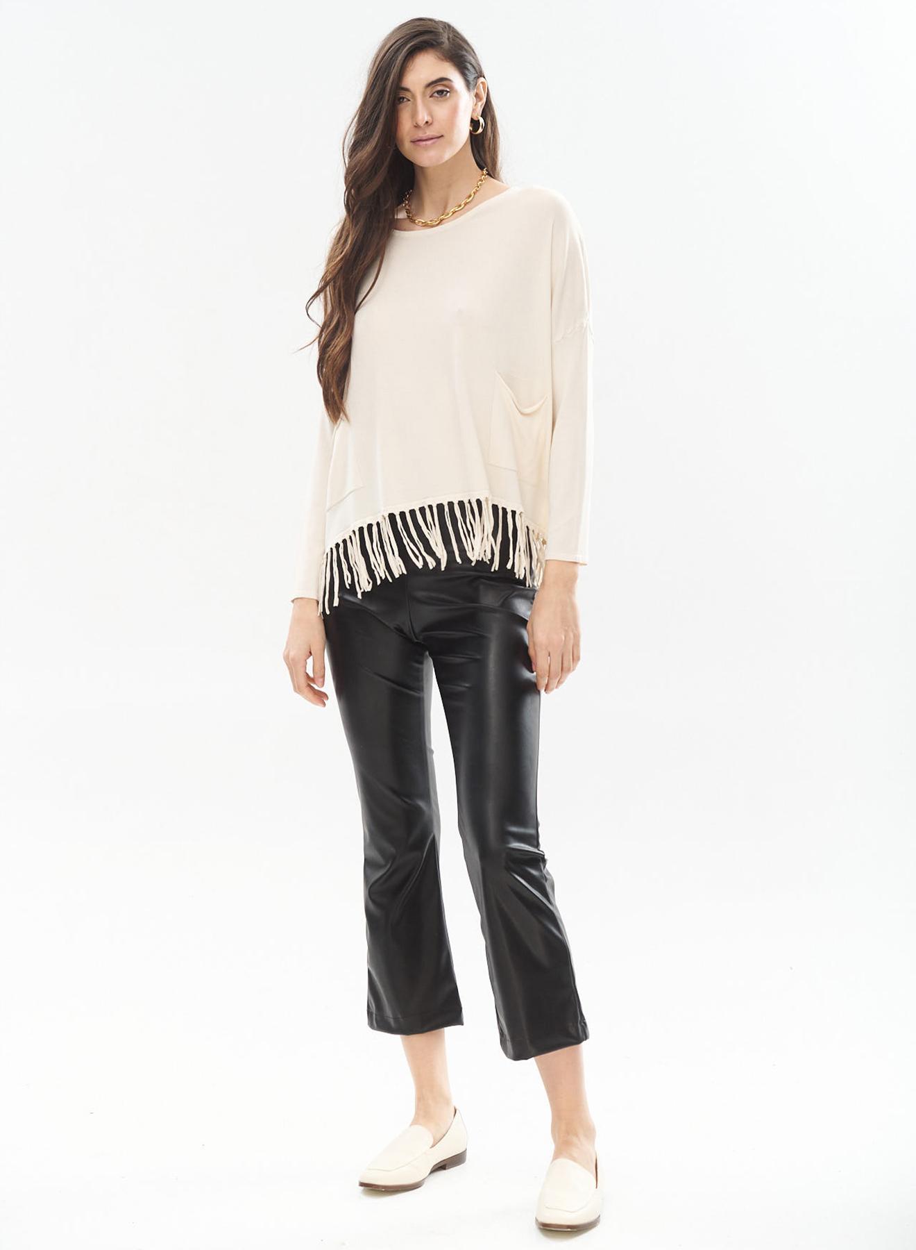 Knitted blouse with pockets and fringes at the hem - 2