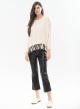 Eco leather cropped, flared trousers with rubber waistband - 0