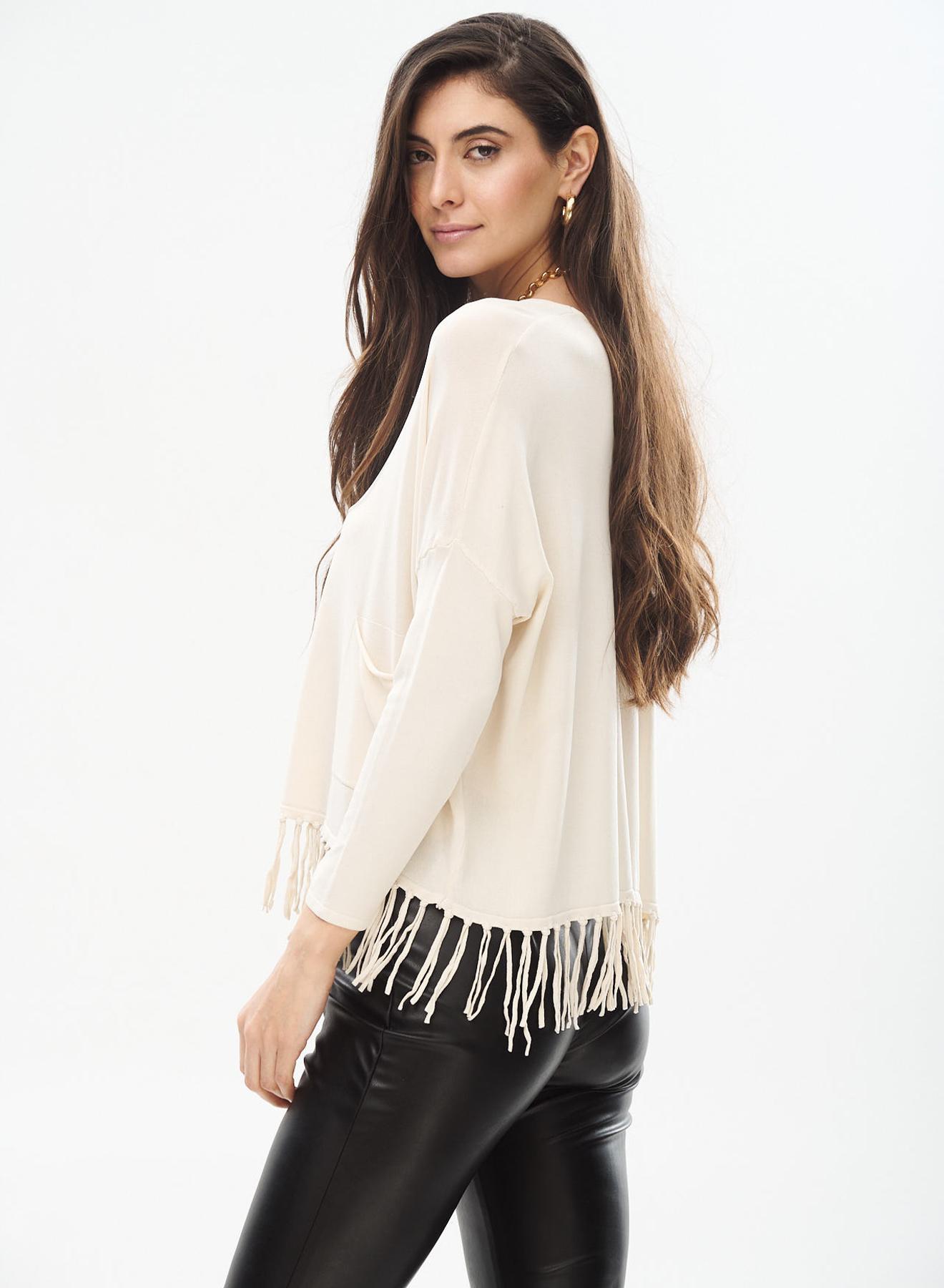 Knitted blouse with pockets and fringes at the hem - 1