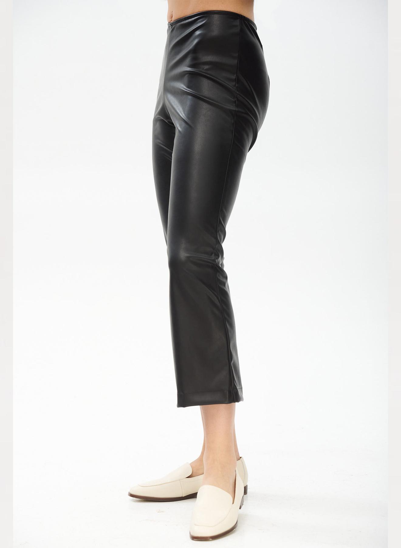 Eco leather cropped, flared trousers with rubber waistband - 4