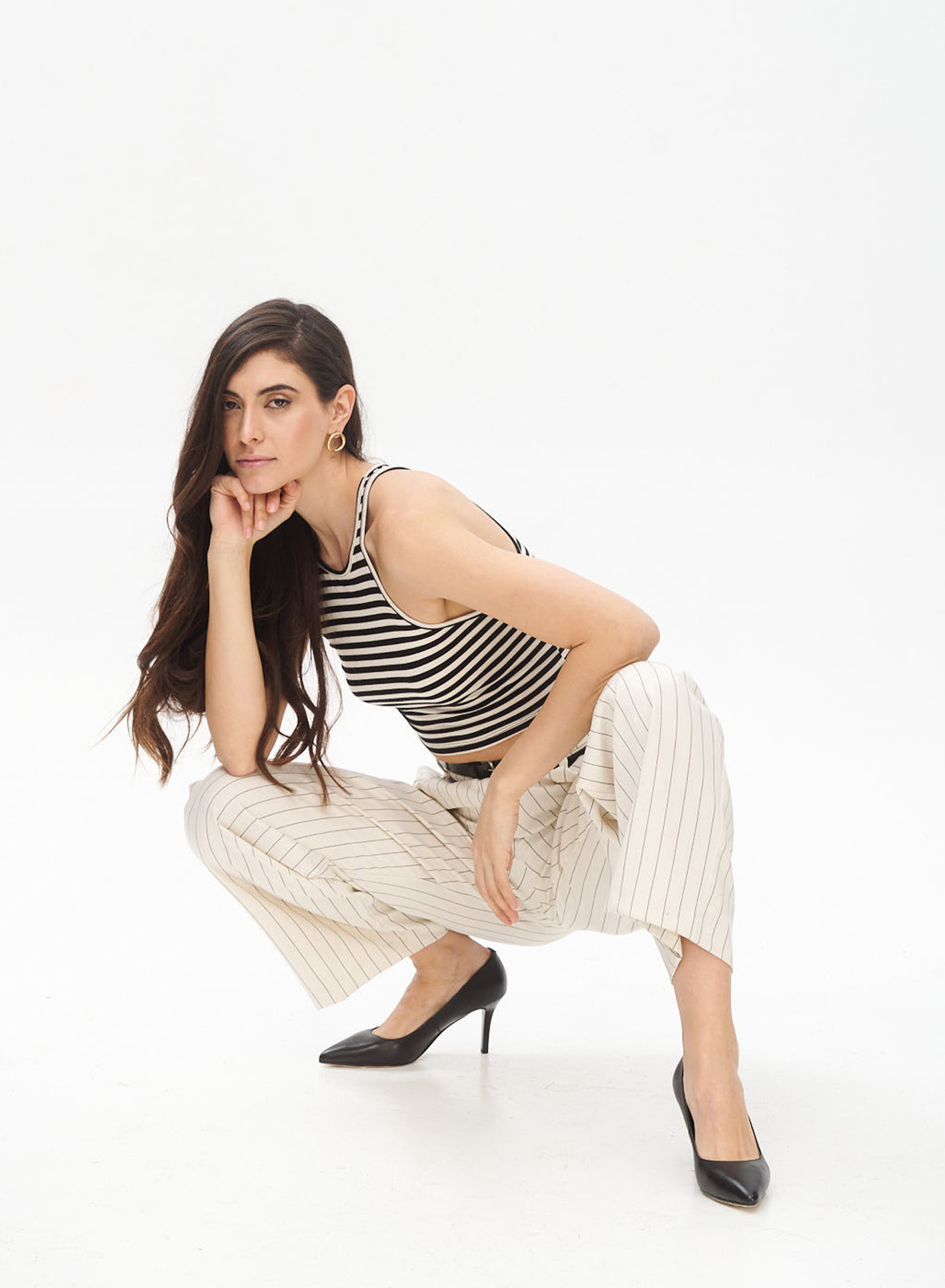 Pinstriped Trousers with Pleats and Double Belt - 4