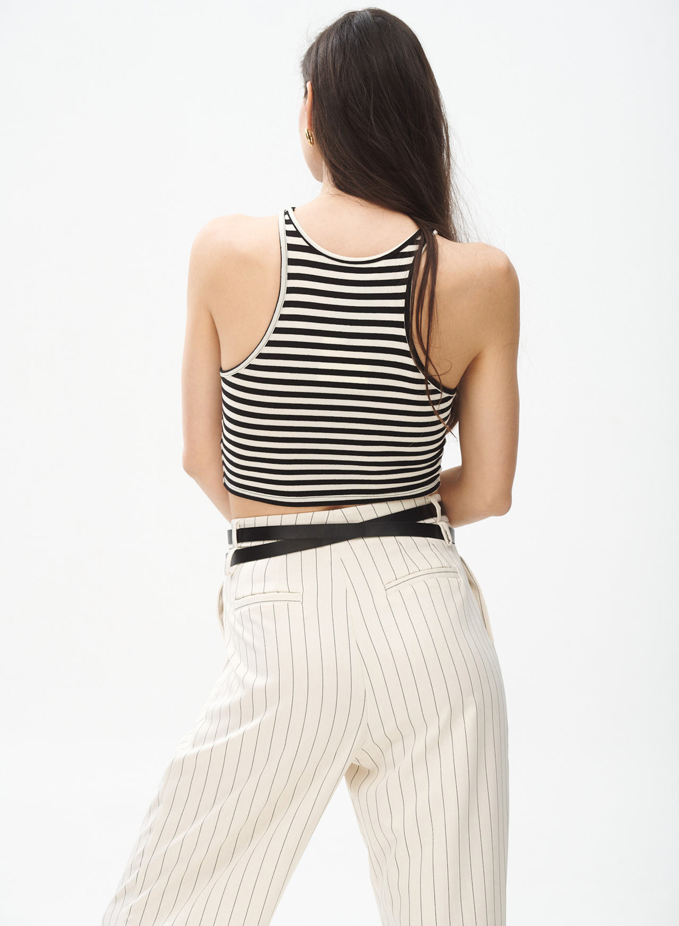 Pinstriped Trousers with Pleats and Double Belt - 2