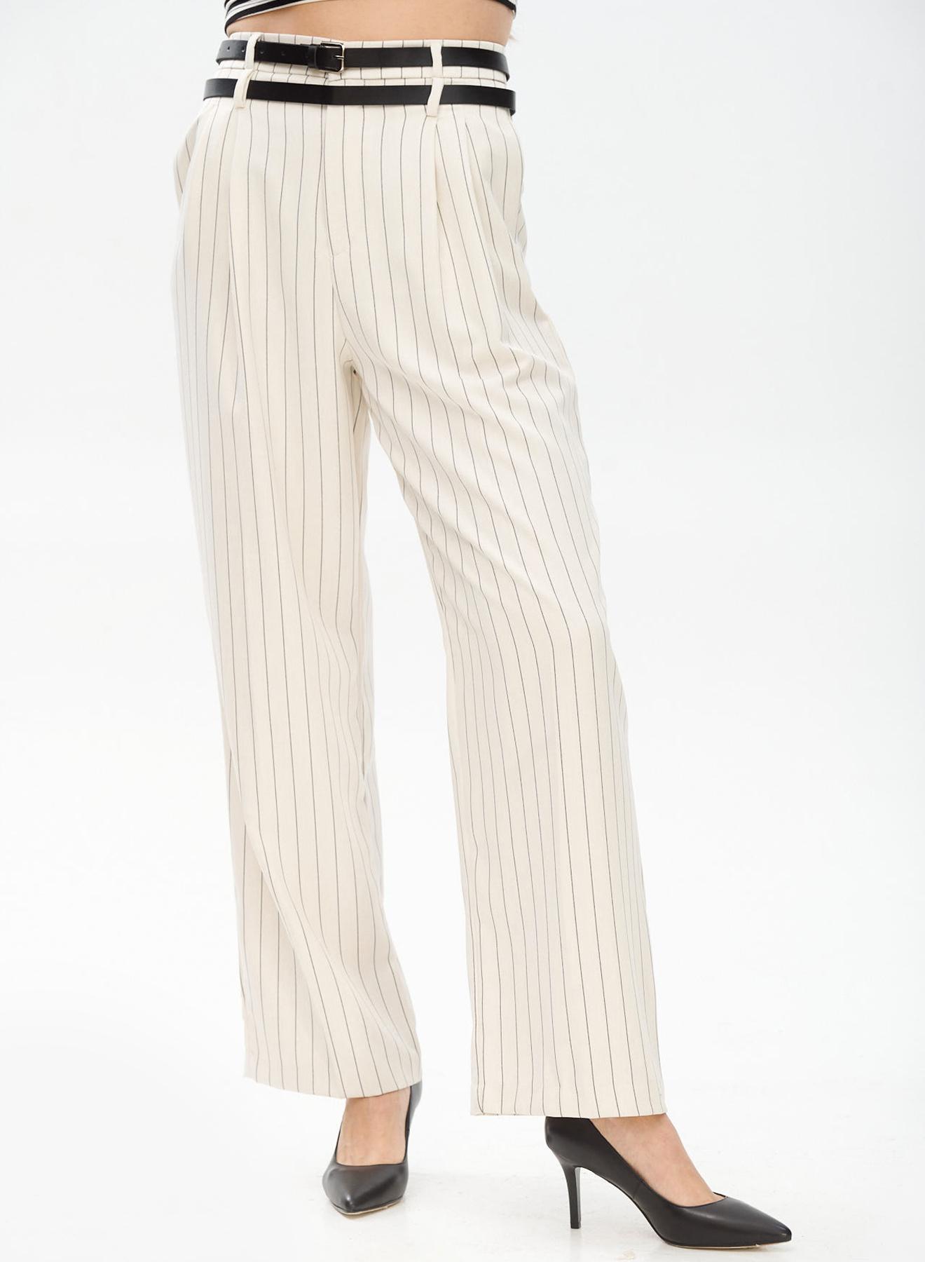 Pinstriped Trousers with Pleats and Double Belt - 2
