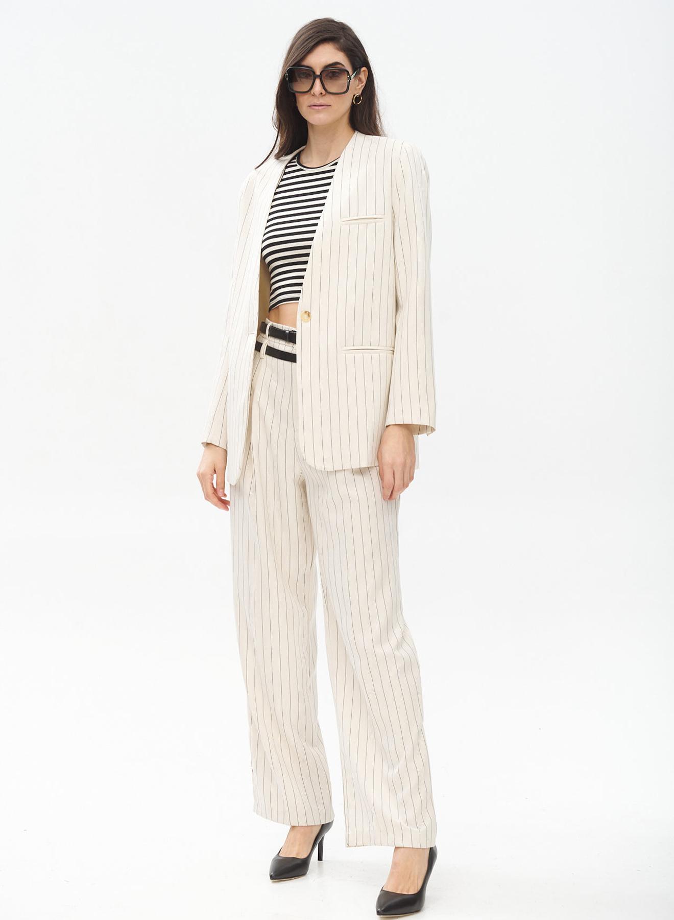 Pinstriped Trousers with Pleats and Double Belt - 4