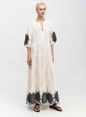 Φόρεμα μακρύ με μακριά μανίκια, κοφτό μαργαρίτα - 19218