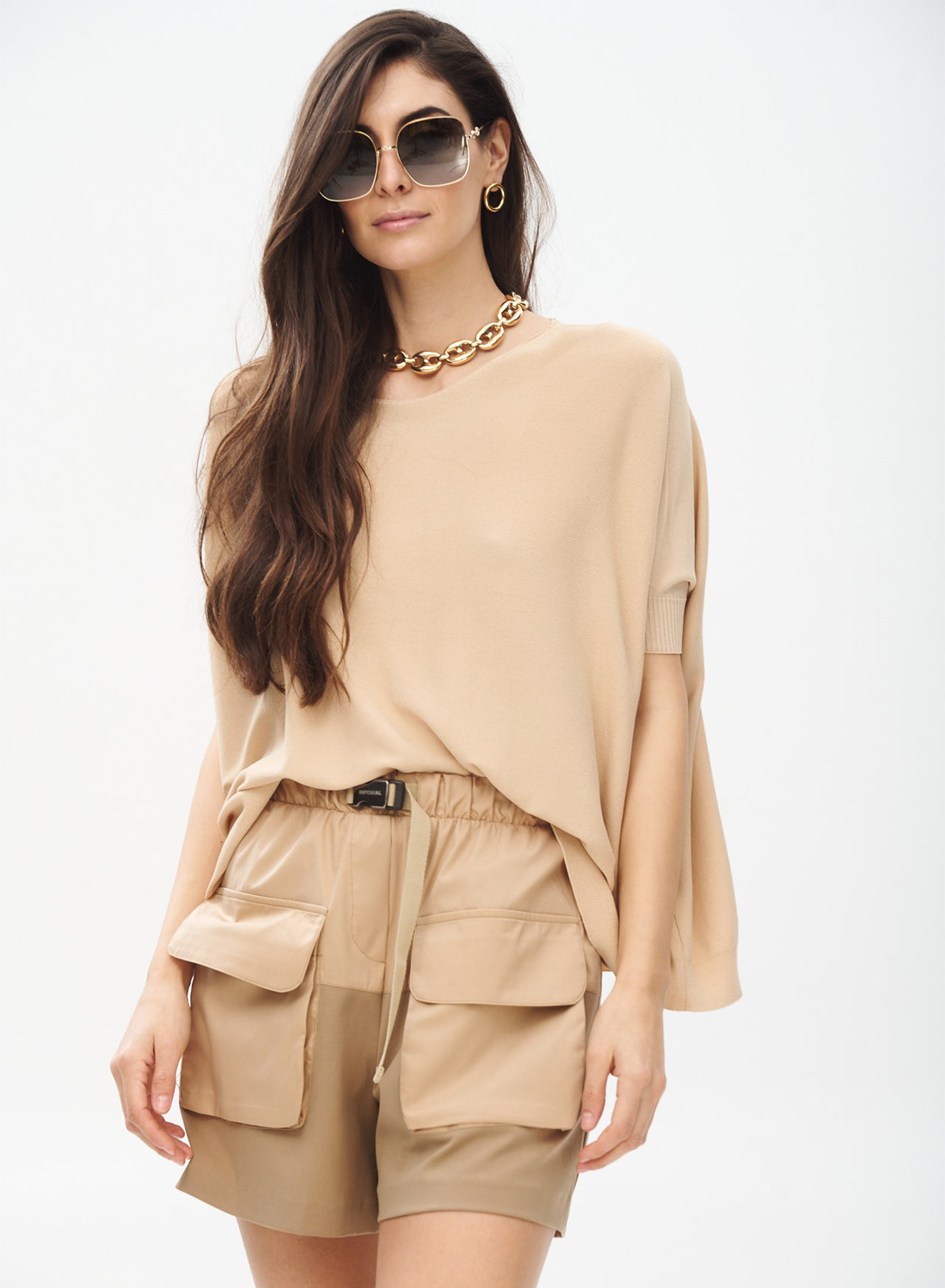 Oversized knitted blouse with short sleeves - 0