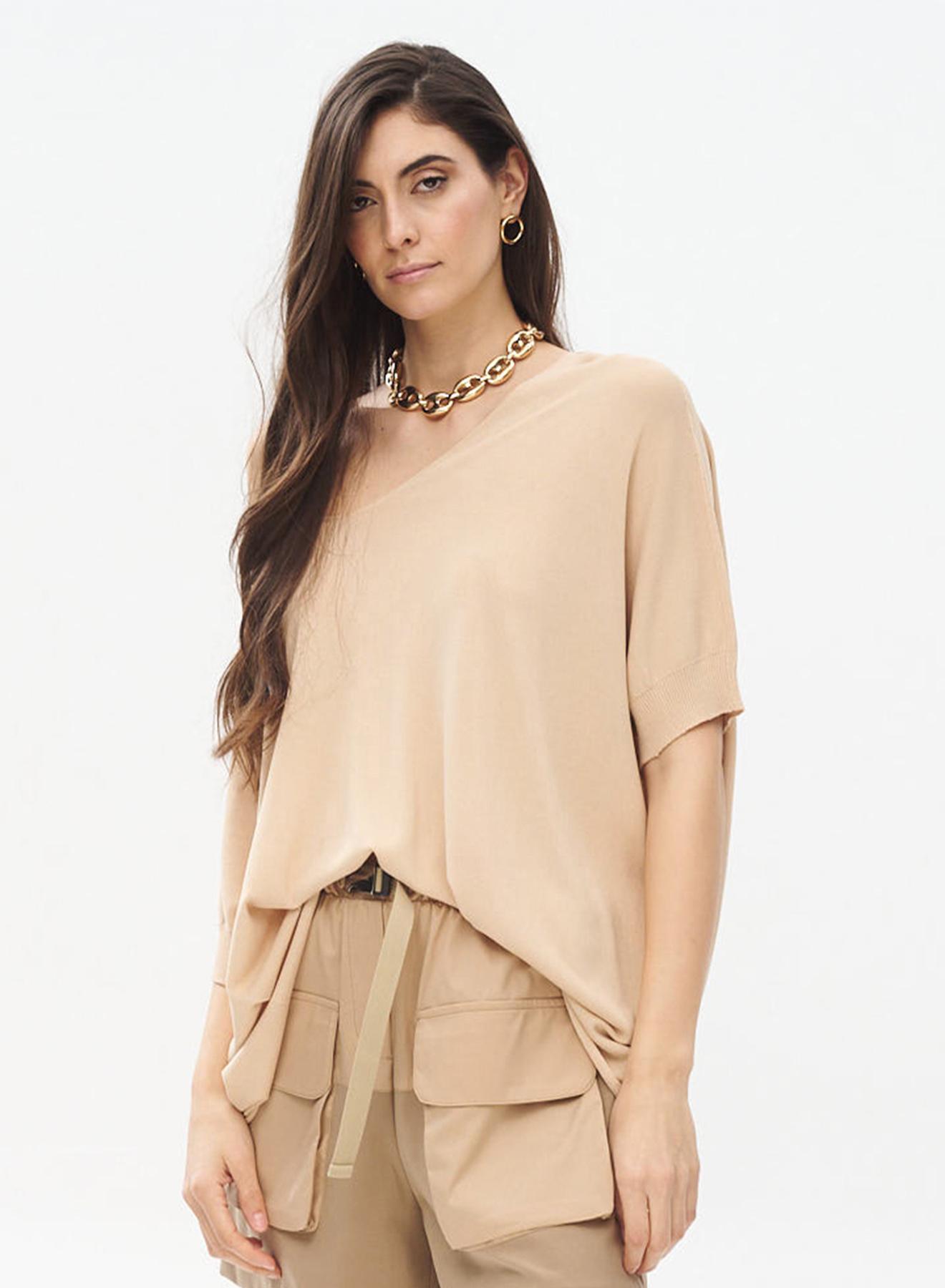 Oversized knitted blouse with short sleeves - 2