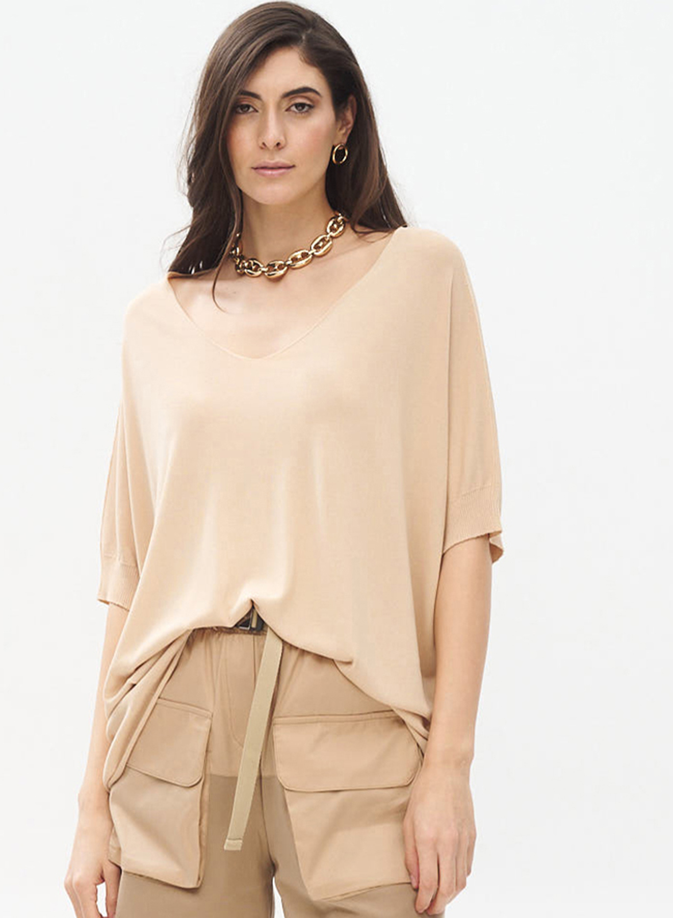 Oversized knitted blouse with short sleeves - 3