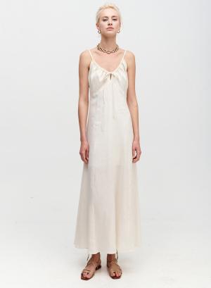 Long linen dress with straps - 19293