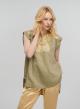 Tea-Gold new All Over sleeveless Linen Blouse with round neckline with button Greek Archaic Kori - 0
