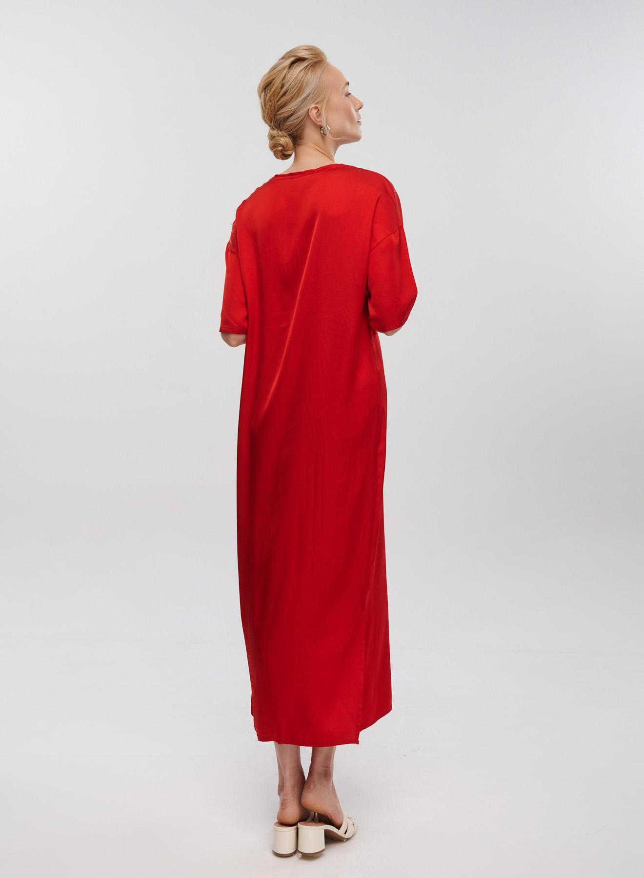 Red silky touch long Dress with short sleeves Clothe - 5